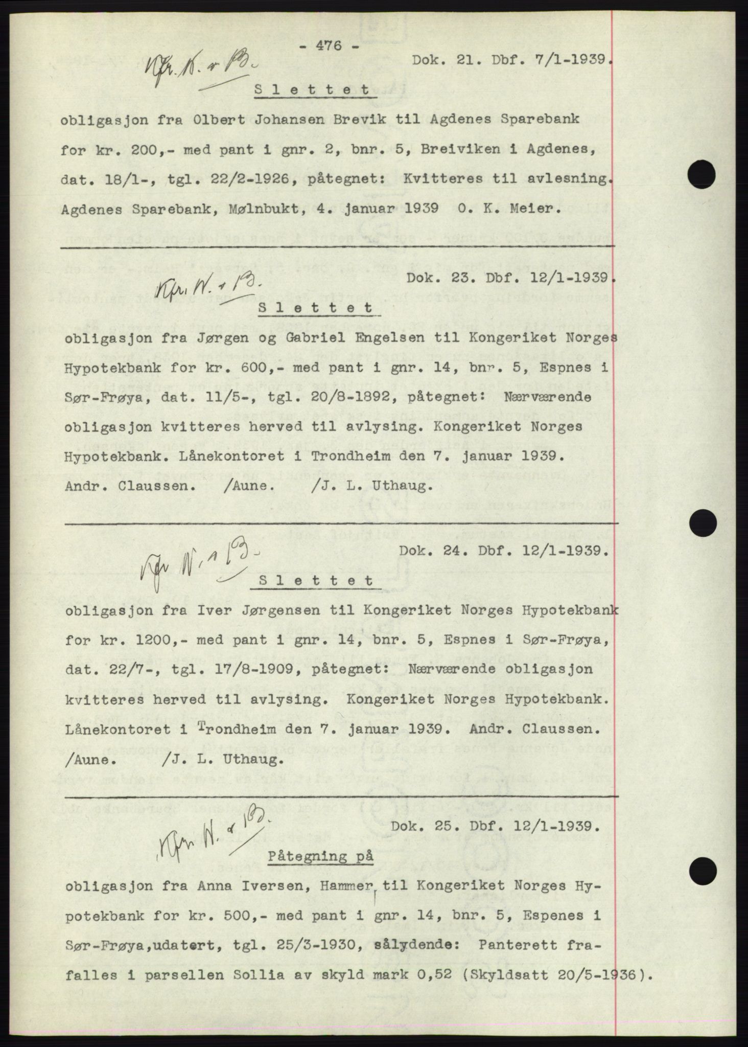 Hitra sorenskriveri, AV/SAT-A-0018/2/2C/2Ca: Mortgage book no. C1, 1936-1945, Diary no: : 21/1939