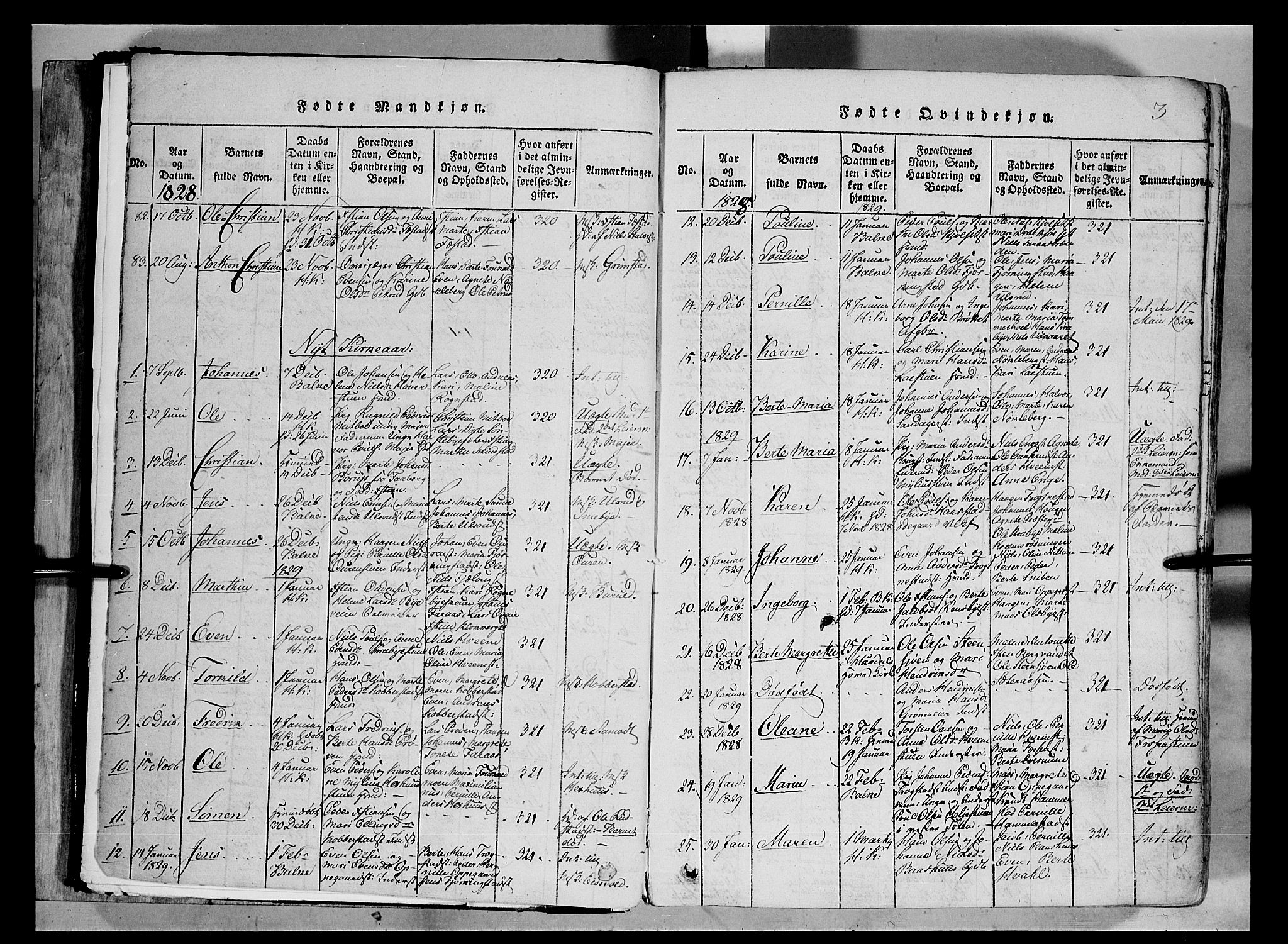 Østre Toten prestekontor, AV/SAH-PREST-104/H/Ha/Haa/L0001: Parish register (official) no. 1, 1828-1839, p. 3