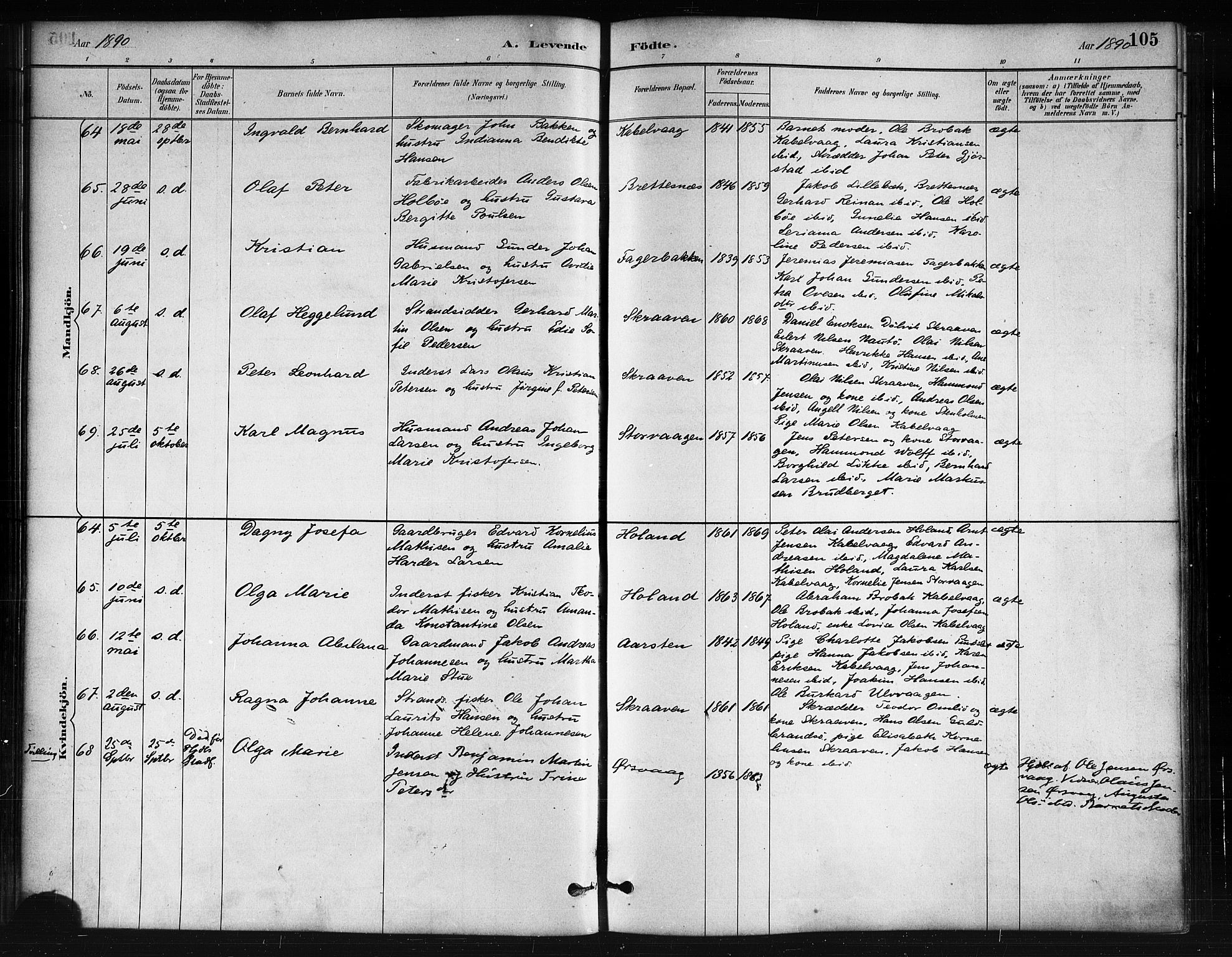 Ministerialprotokoller, klokkerbøker og fødselsregistre - Nordland, SAT/A-1459/874/L1059: Parish register (official) no. 874A03, 1884-1890, p. 105
