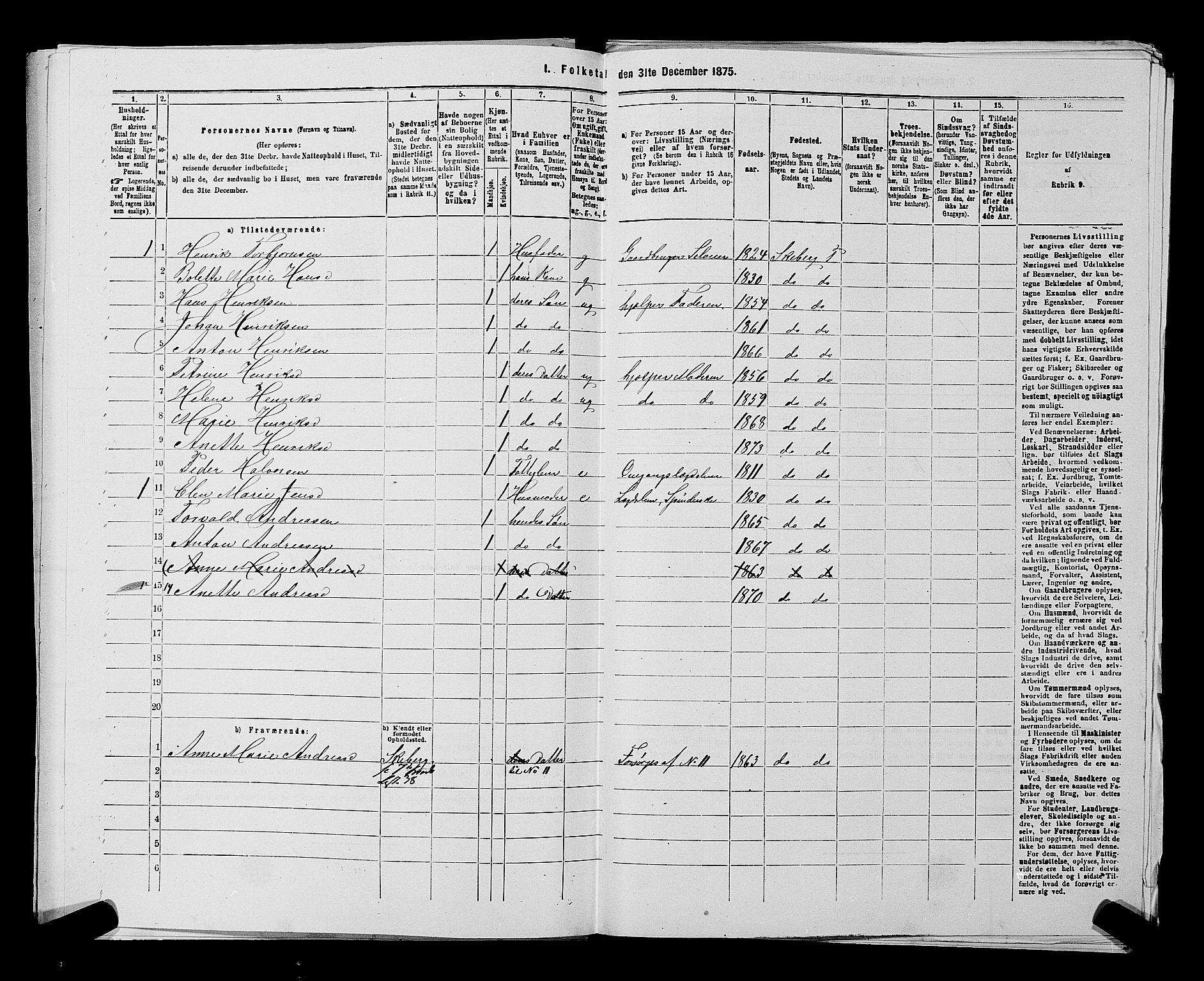 RA, 1875 census for 0115P Skjeberg, 1875, p. 345