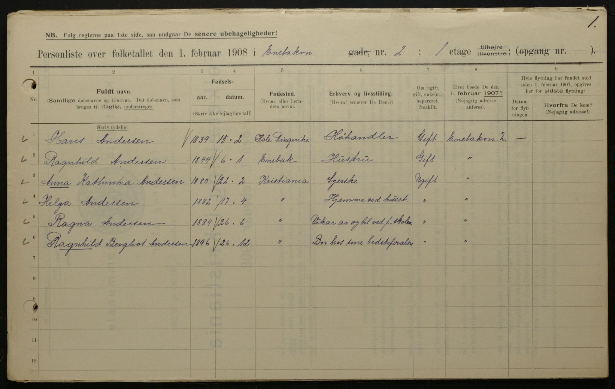 OBA, Municipal Census 1908 for Kristiania, 1908, p. 19127