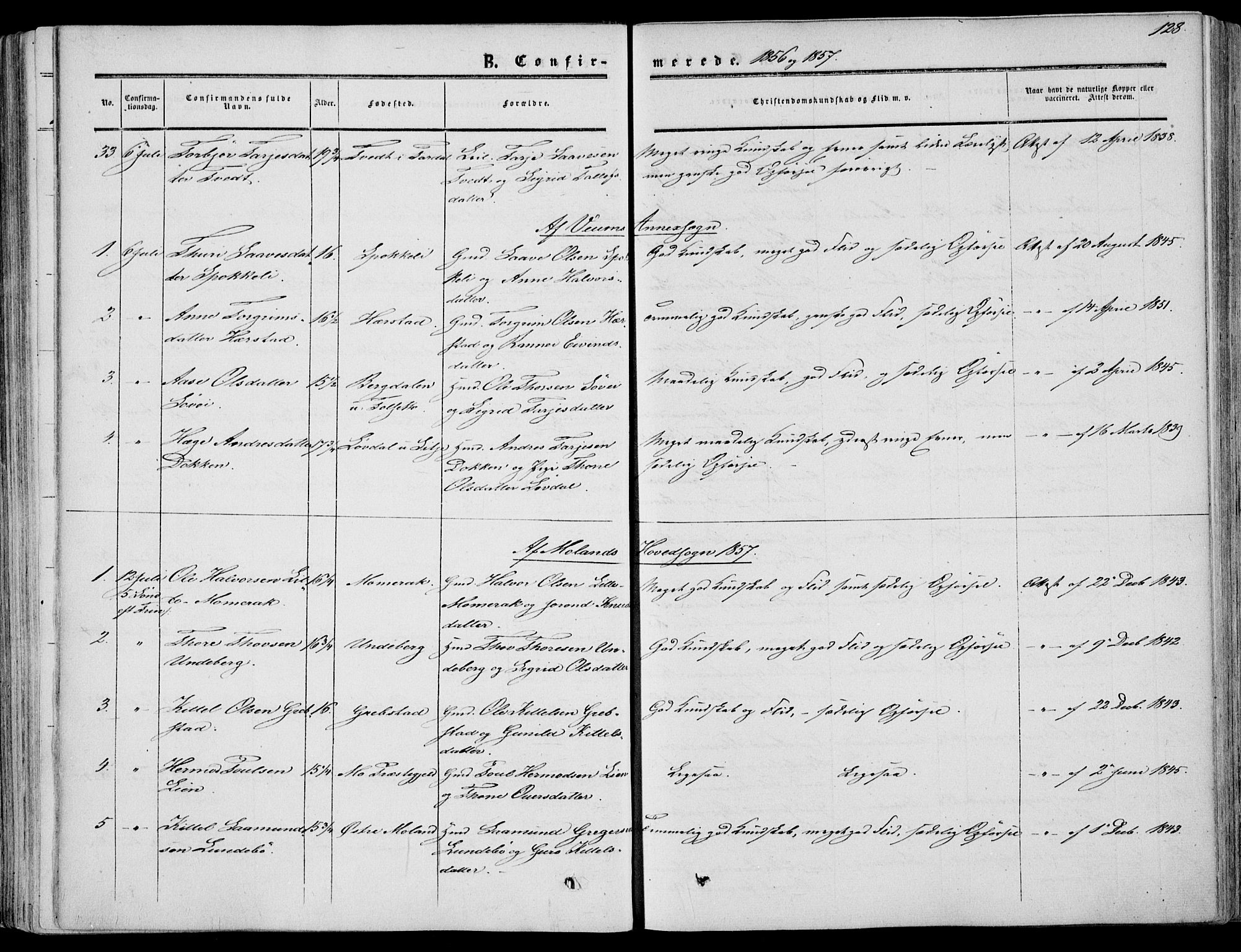 Fyresdal kirkebøker, SAKO/A-263/F/Fa/L0005: Parish register (official) no. I 5, 1855-1871, p. 128