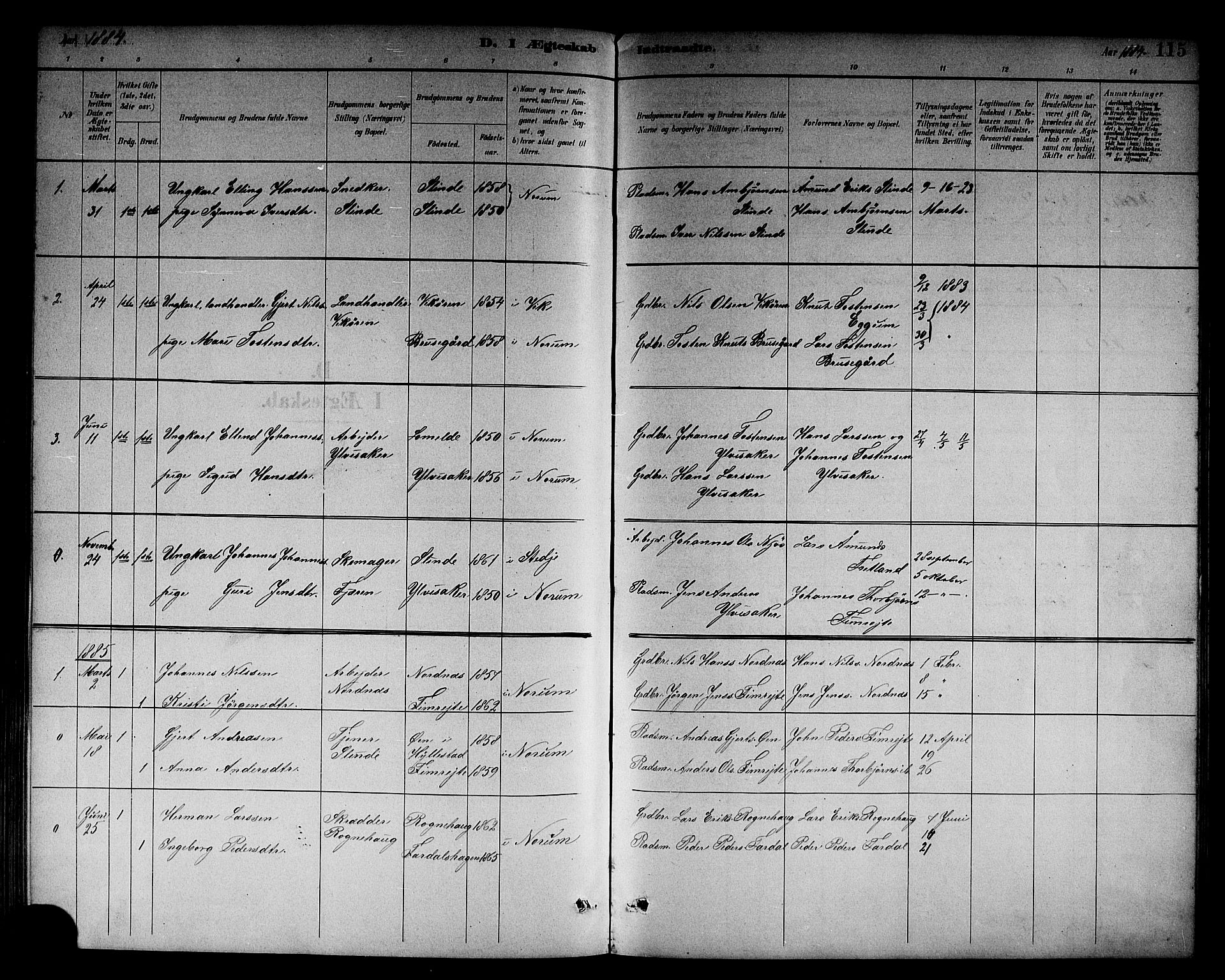 Sogndal sokneprestembete, SAB/A-81301/H/Hab/Habc/L0002: Parish register (copy) no. C 2, 1884-1910, p. 115