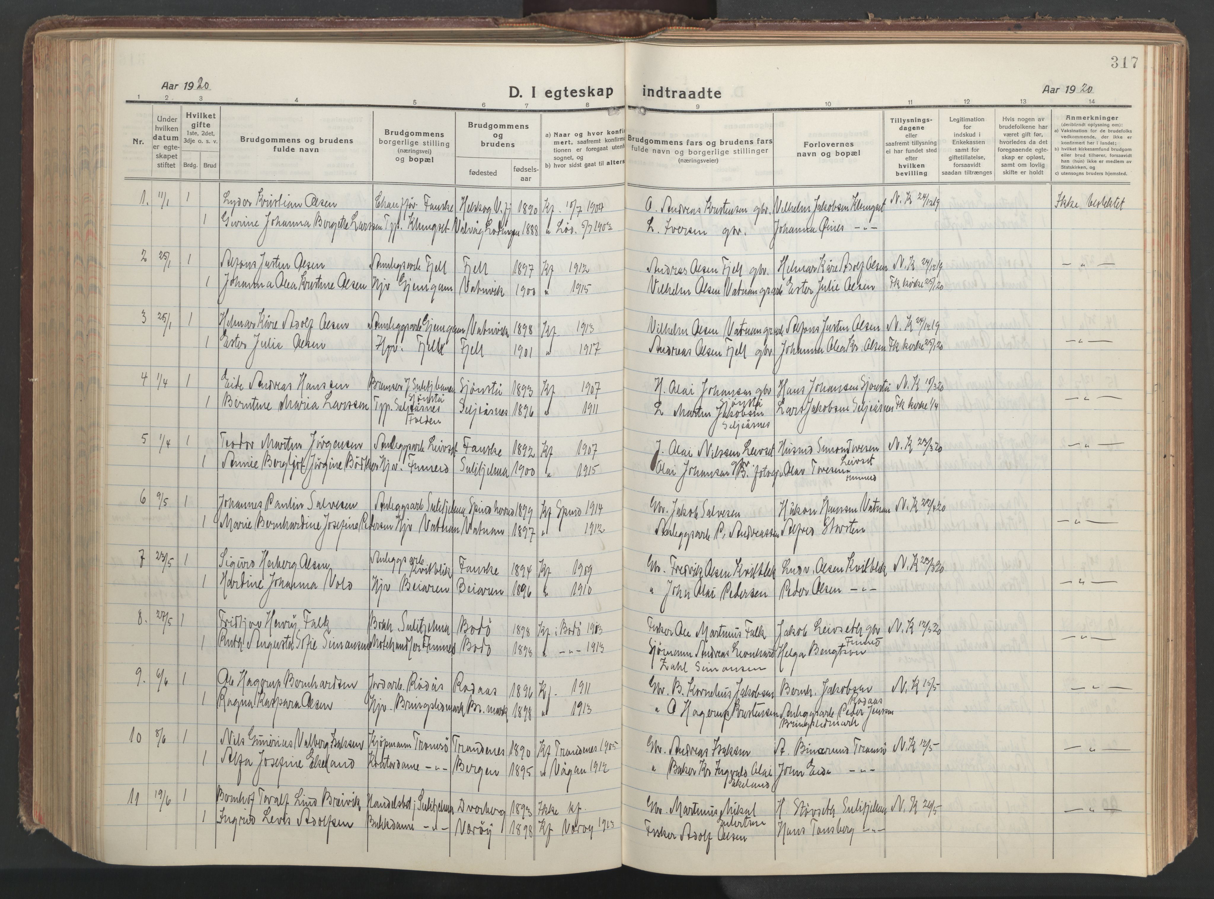 Ministerialprotokoller, klokkerbøker og fødselsregistre - Nordland, AV/SAT-A-1459/849/L0700: Parish register (copy) no. 849C01, 1919-1946, p. 317