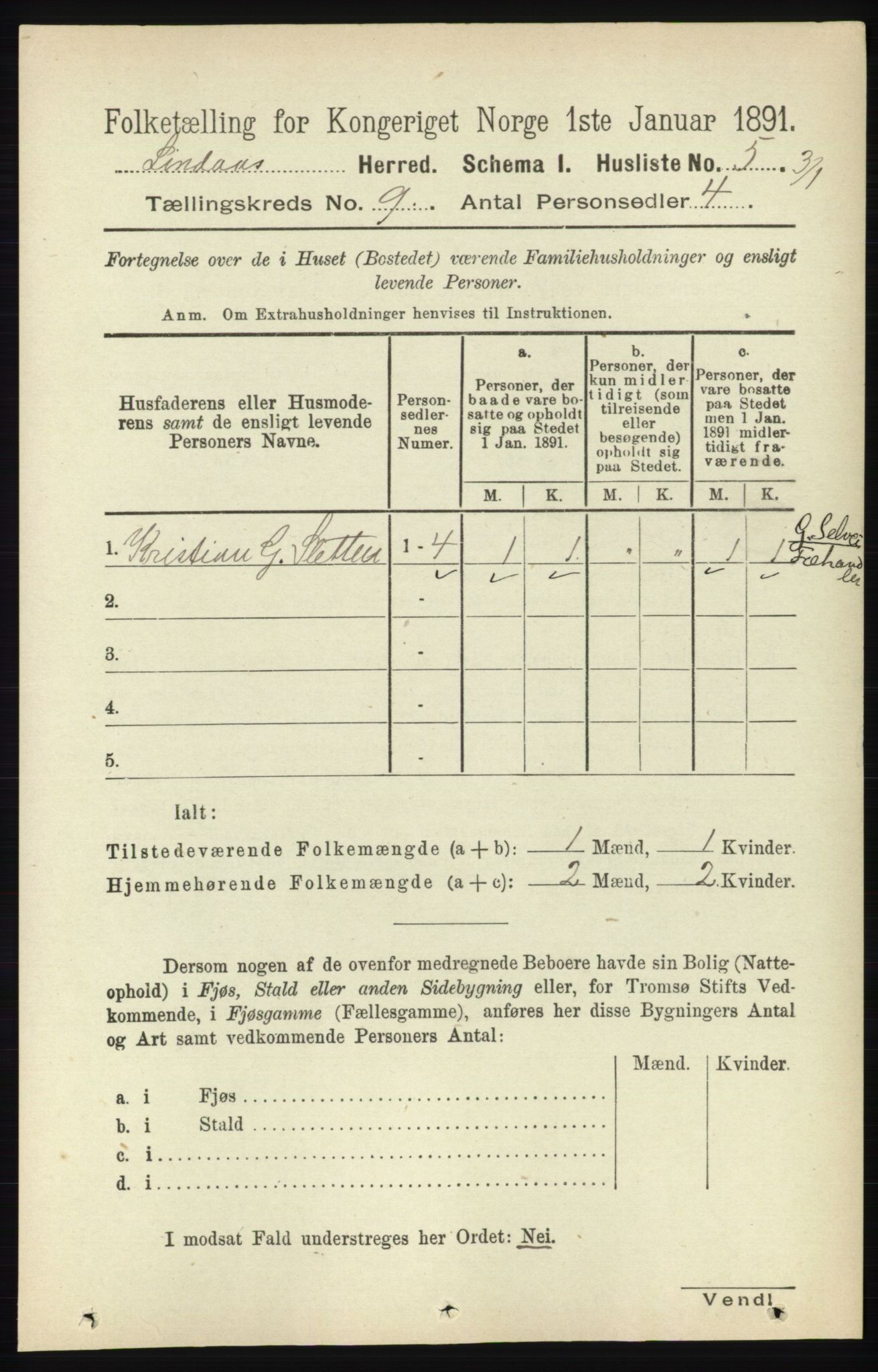 RA, 1891 census for 1263 Lindås, 1891, p. 2901