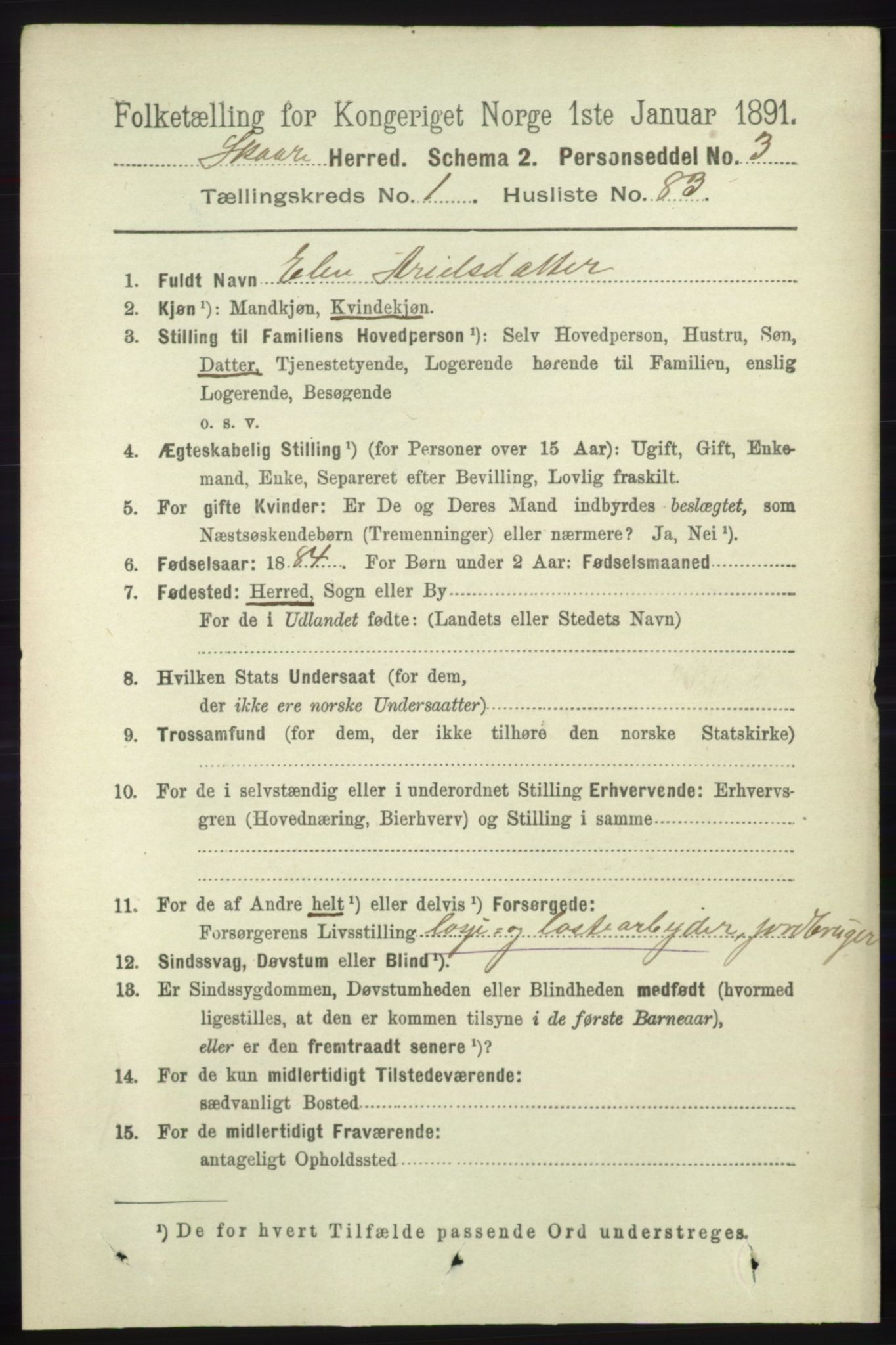 RA, 1891 census for 1153 Skåre, 1891, p. 685