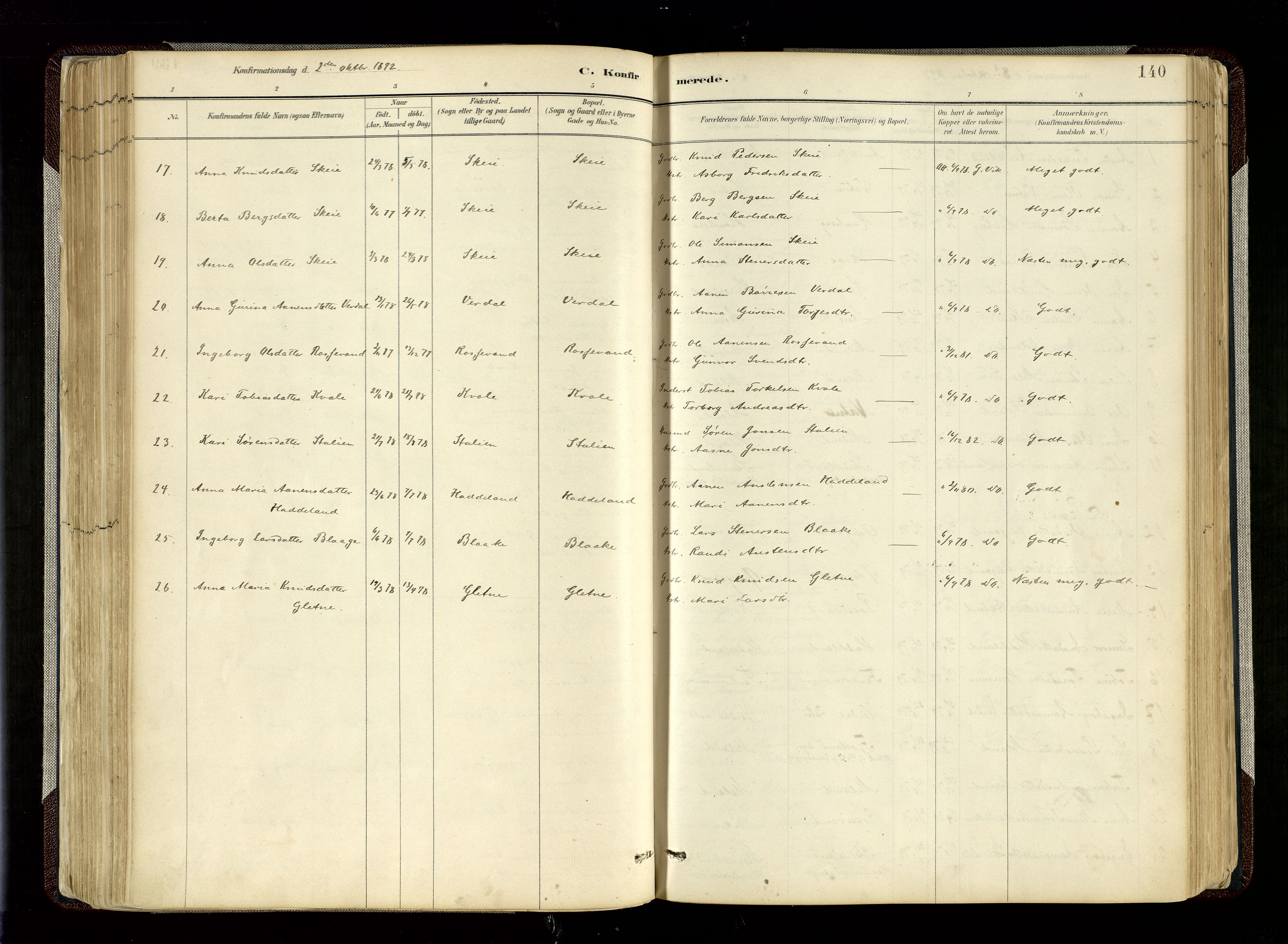Hægebostad sokneprestkontor, SAK/1111-0024/F/Fa/Fab/L0004: Parish register (official) no. A 4, 1887-1929, p. 140