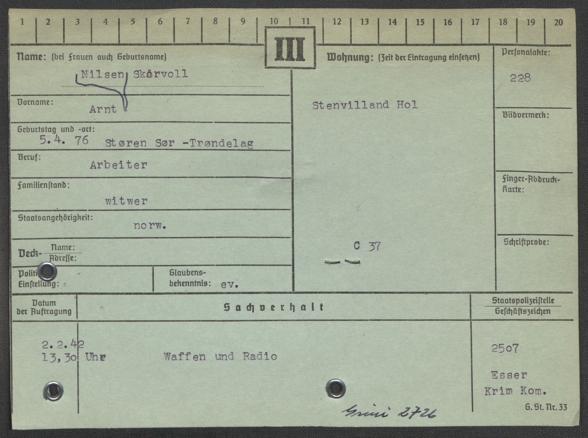 Befehlshaber der Sicherheitspolizei und des SD, AV/RA-RAFA-5969/E/Ea/Eaa/L0009: Register over norske fanger i Møllergata 19: Ru-Sy, 1940-1945, p. 894