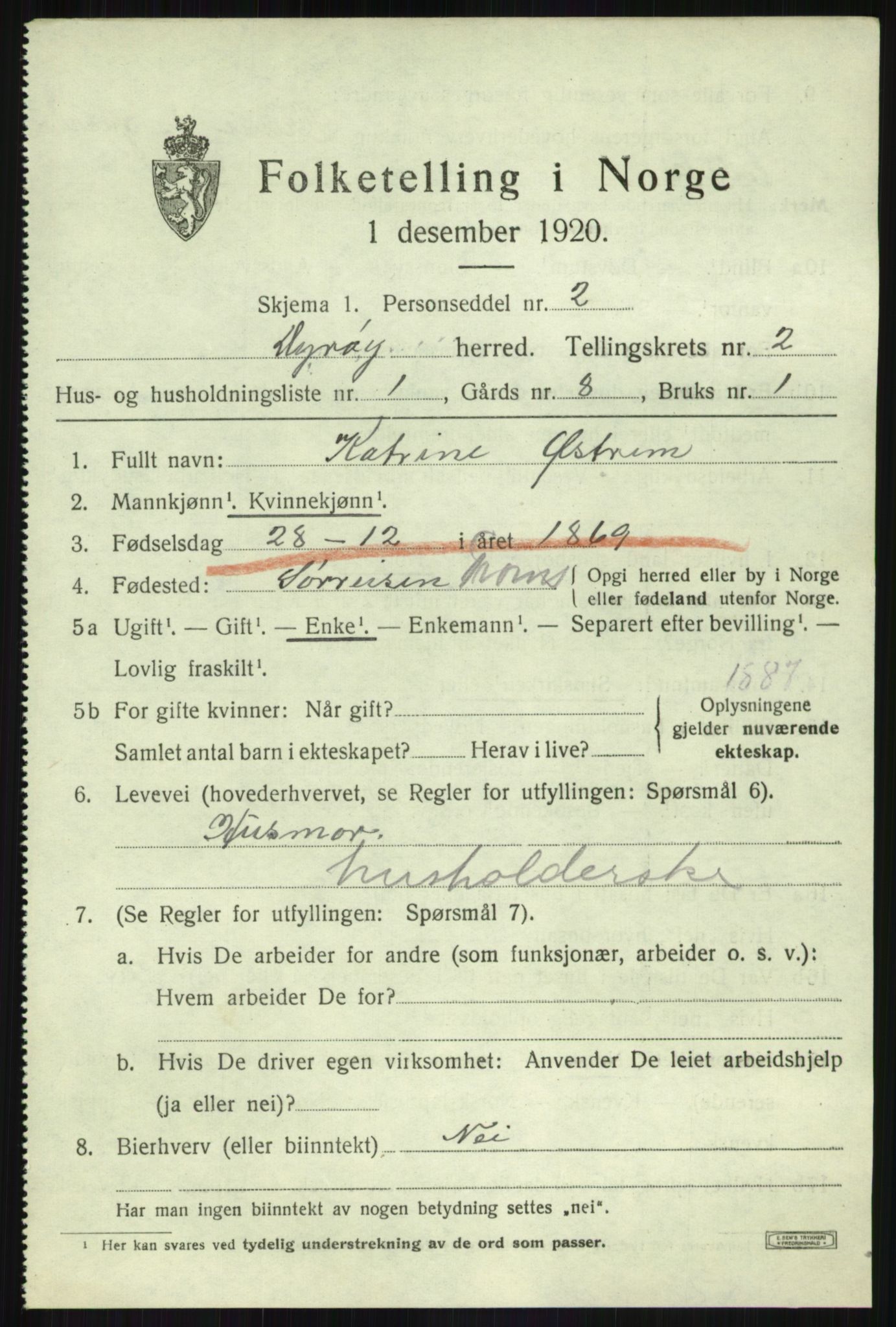 SATØ, 1920 census for Dyrøy, 1920, p. 1275