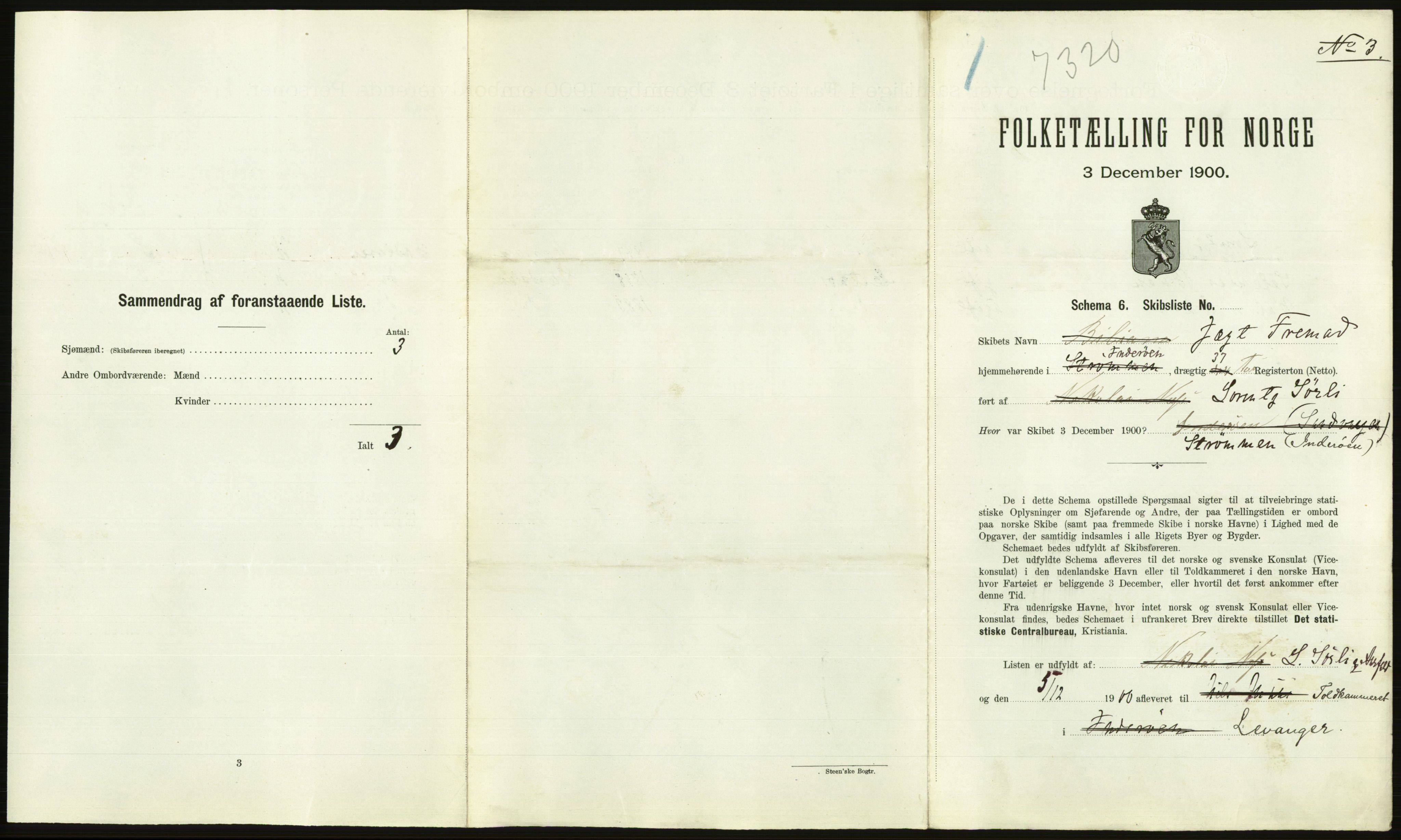 RA, 1900 Census - ship lists from ships in Norwegian harbours, harbours abroad and at sea, 1900, p. 2537