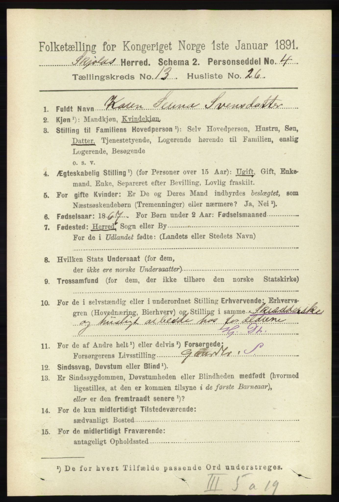 RA, 1891 census for 1154 Skjold, 1891, p. 2515