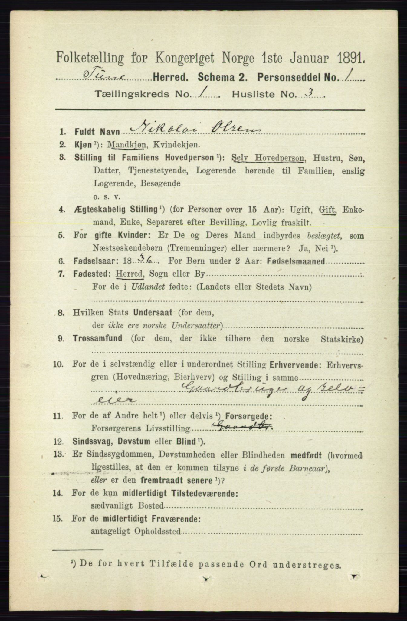 RA, 1891 census for 0130 Tune, 1891, p. 145