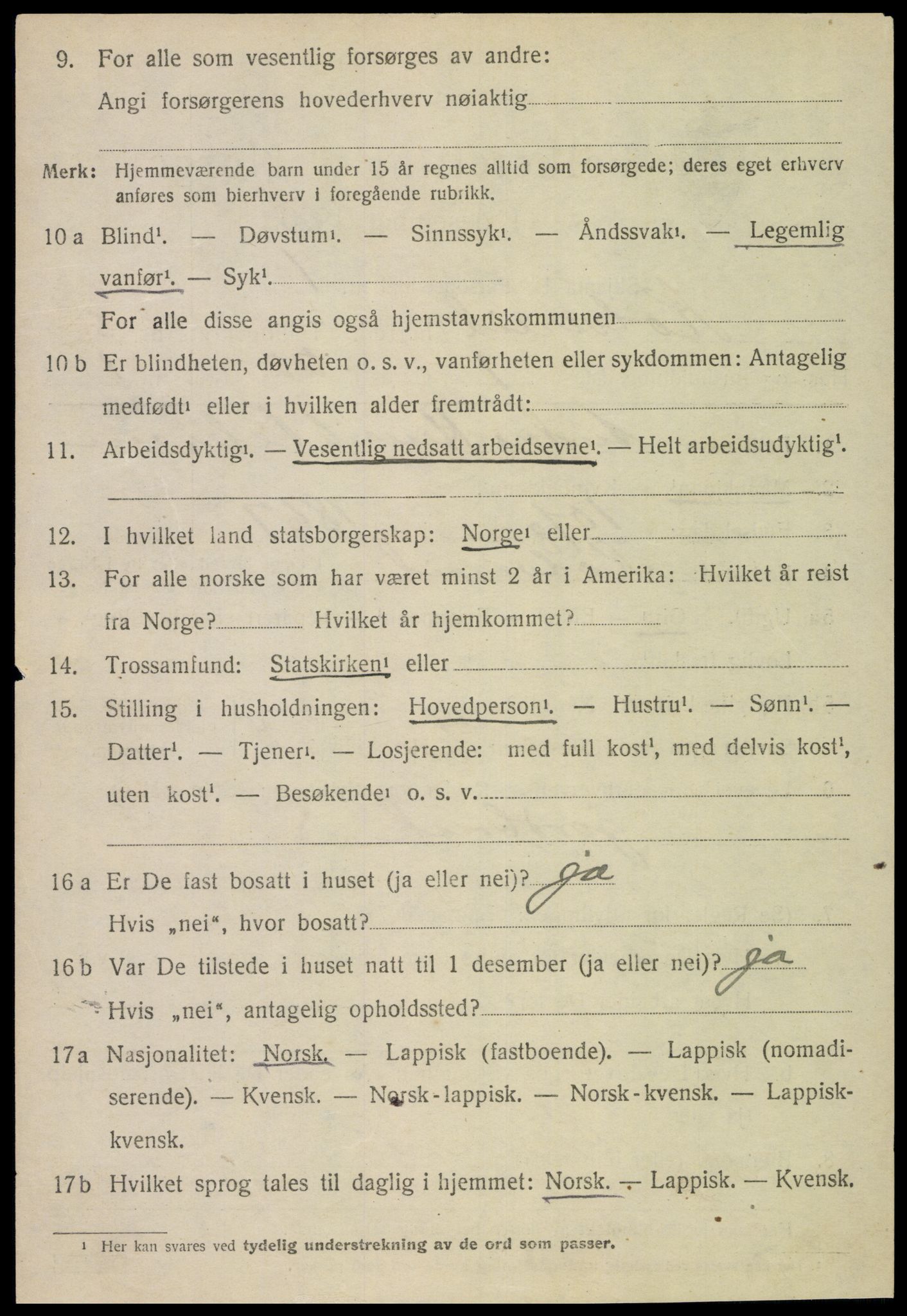 SAT, 1920 census for Kolvereid, 1920, p. 3124