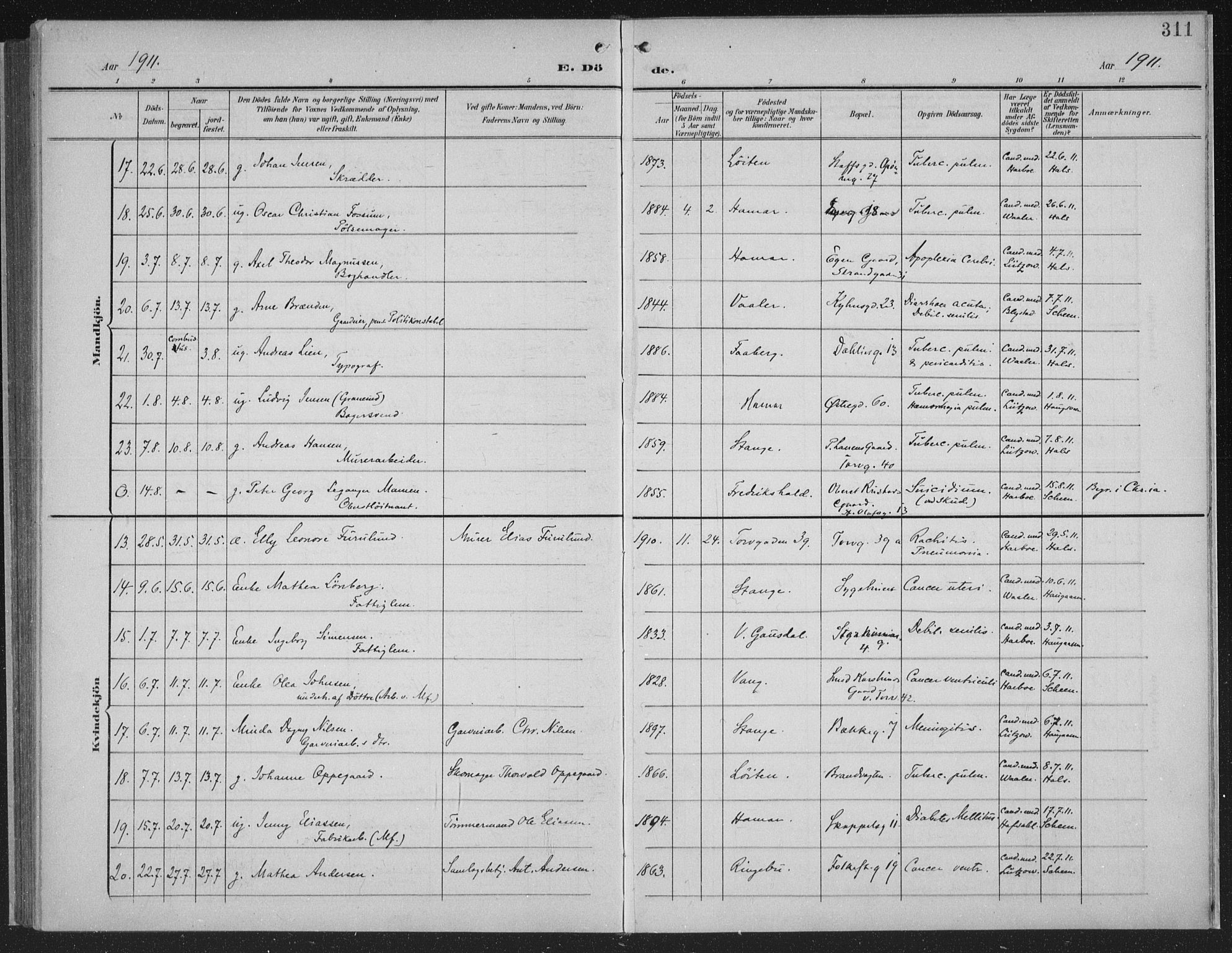 Hamar prestekontor, AV/SAH-DOMPH-002/H/Ha/Haa/L0001: Parish register (official) no. 1, 1900-1914, p. 311