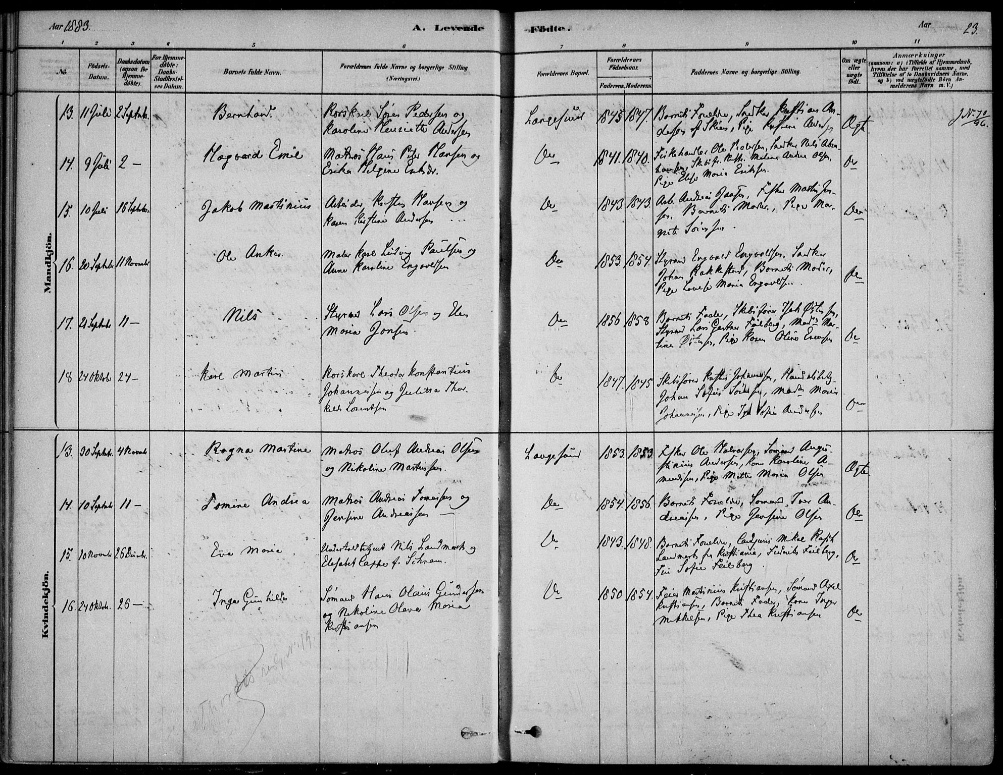 Langesund kirkebøker, SAKO/A-280/F/Fa/L0002: Parish register (official) no. 2, 1878-1892, p. 23