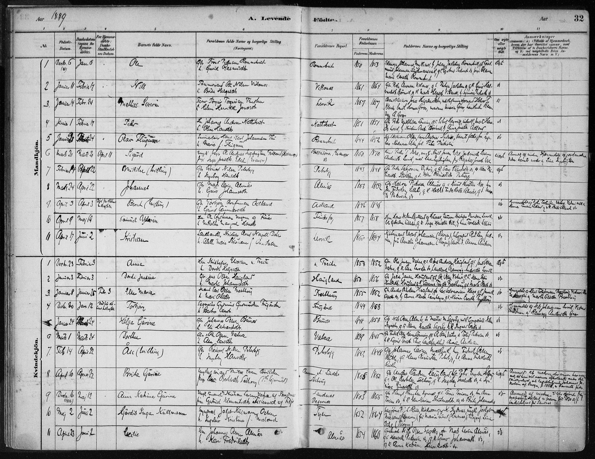 Stord sokneprestembete, SAB/A-78201/H/Haa: Parish register (official) no. B 2, 1878-1913, p. 32