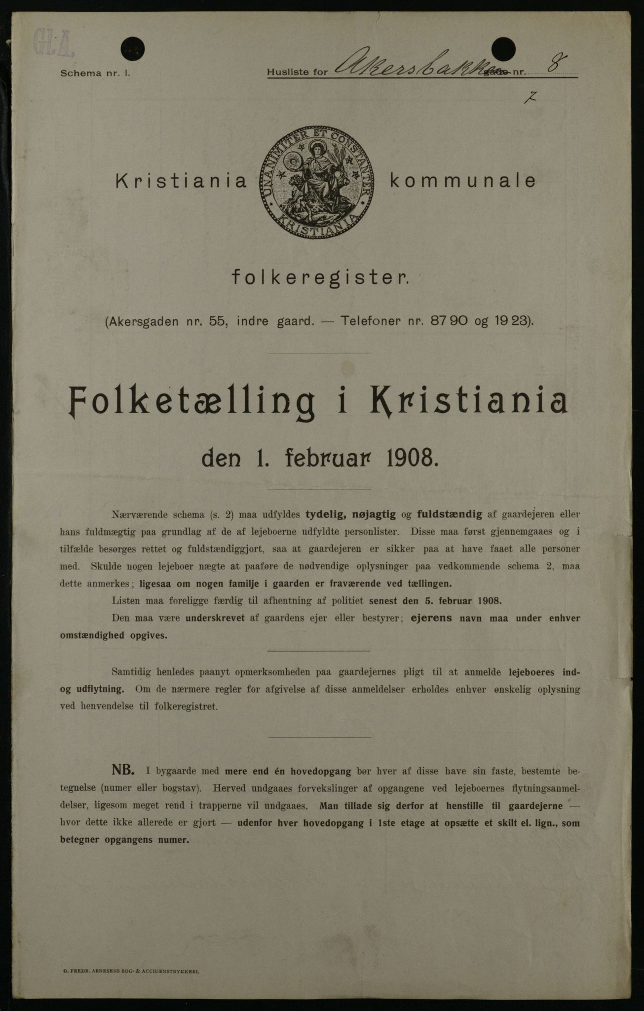 OBA, Municipal Census 1908 for Kristiania, 1908, p. 31