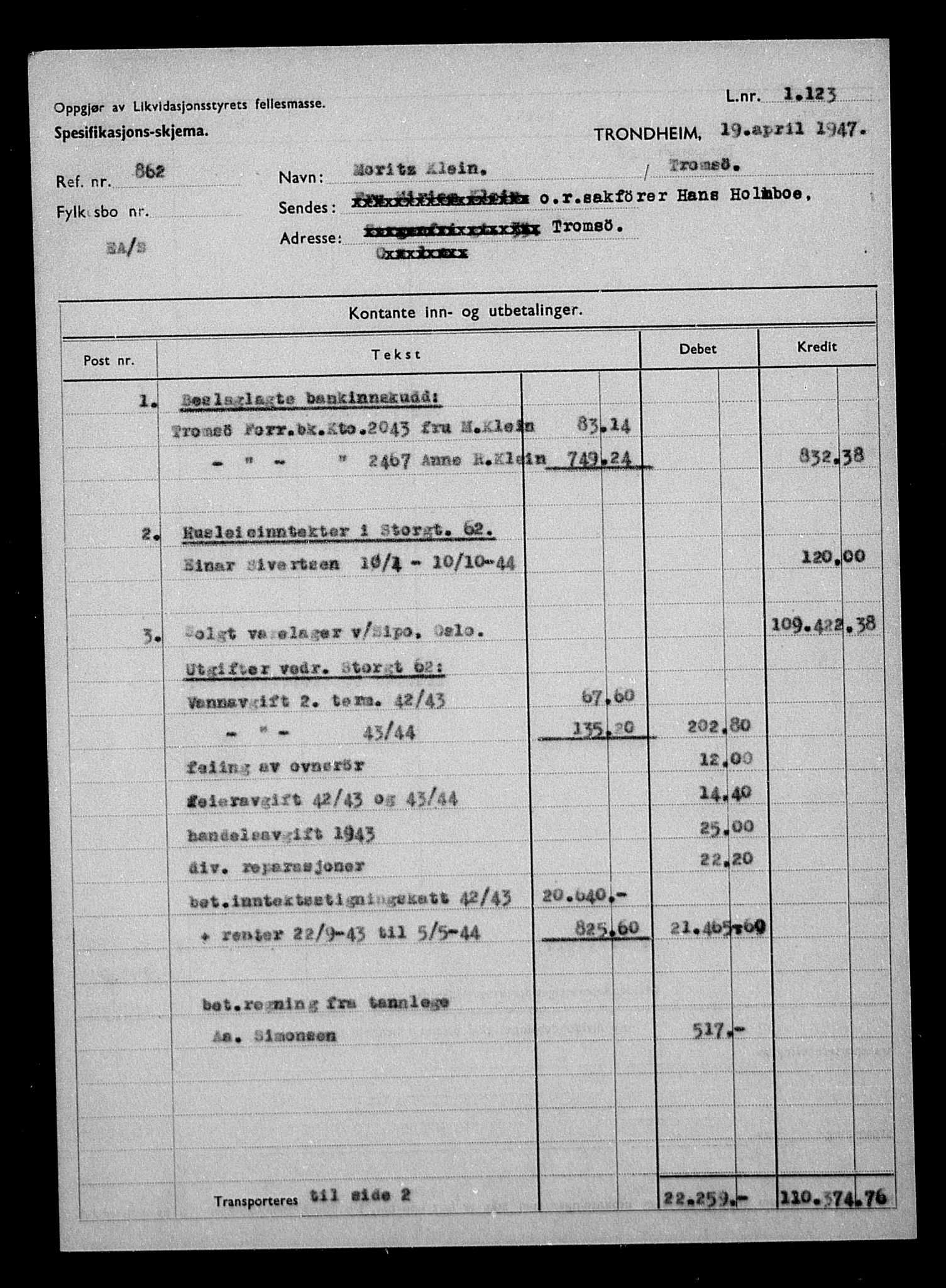 Justisdepartementet, Tilbakeføringskontoret for inndratte formuer, AV/RA-S-1564/H/Hc/Hcb/L0914: --, 1945-1947, p. 26