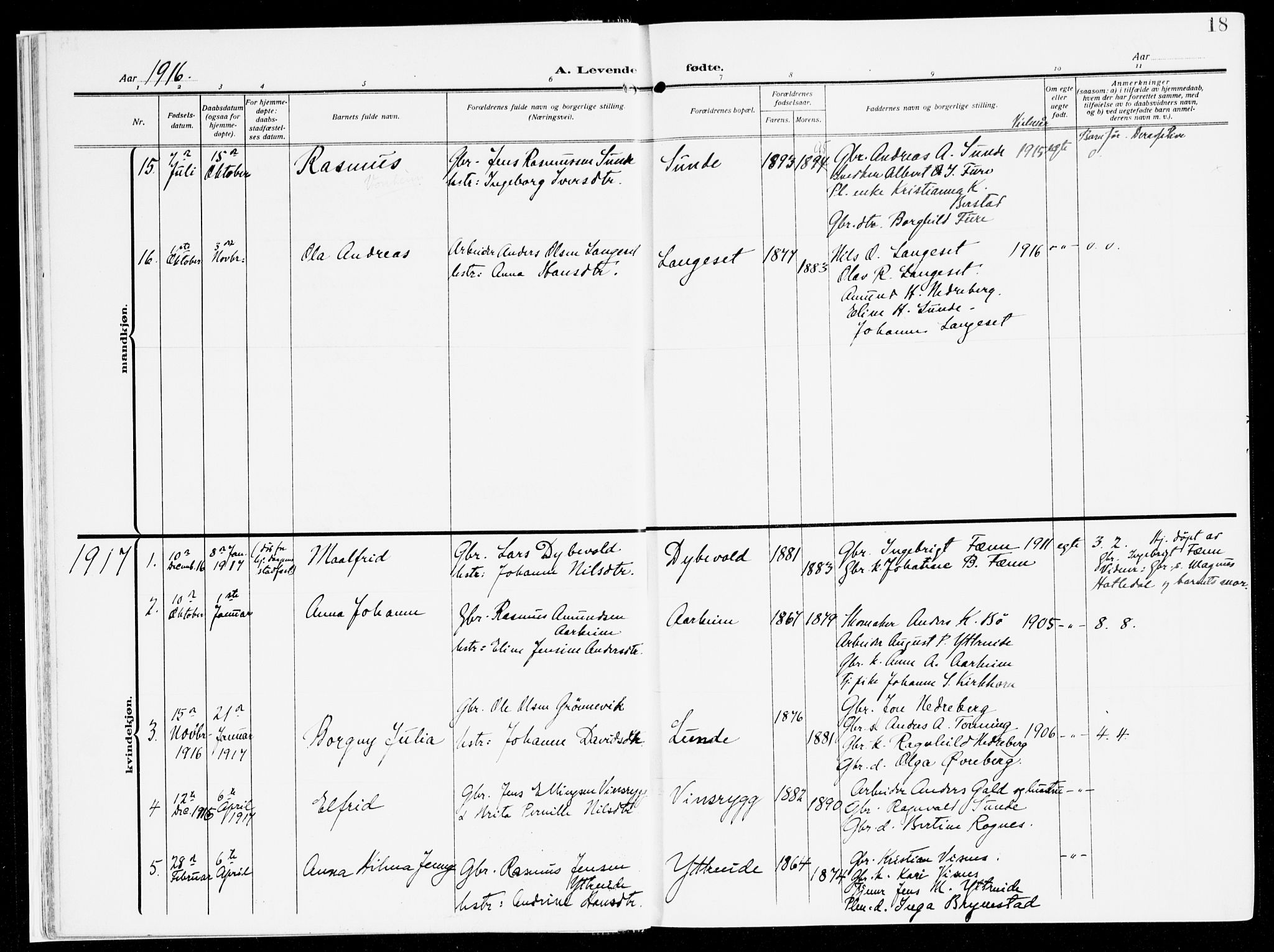 Stryn Sokneprestembete, AV/SAB-A-82501: Parish register (official) no. B 2, 1908-1936, p. 18