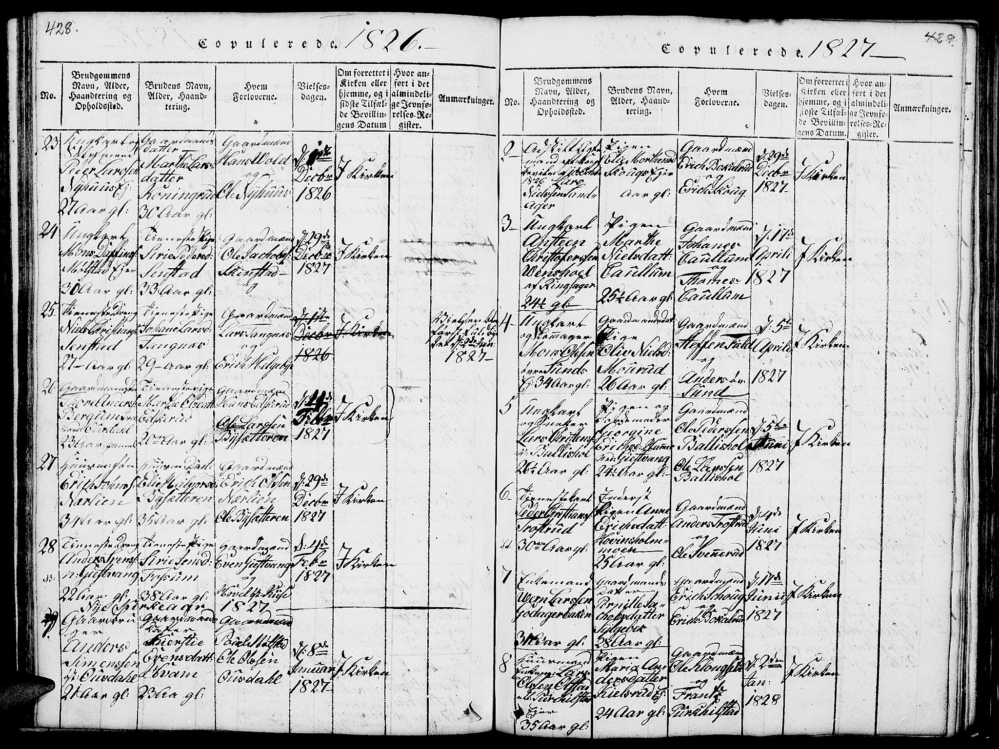 Nes prestekontor, Hedmark, SAH/PREST-020/L/La/L0003: Parish register (copy) no. 3, 1814-1831, p. 428-429