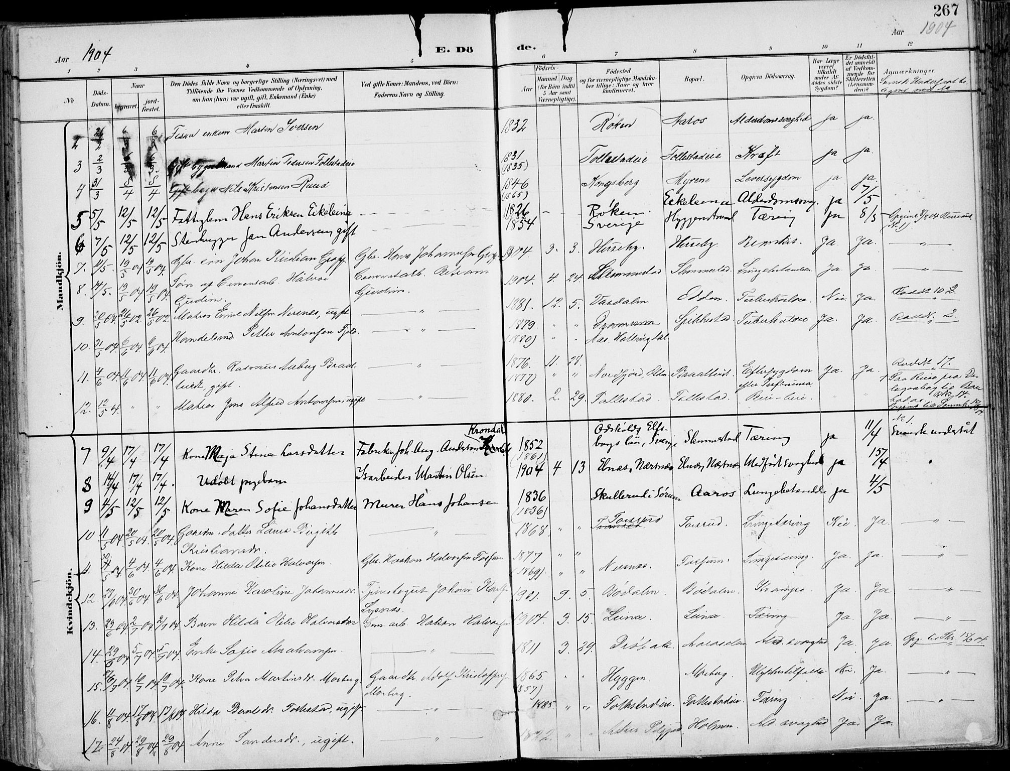 Røyken kirkebøker, AV/SAKO-A-241/F/Fa/L0009: Parish register (official) no. 9, 1898-1911, p. 267