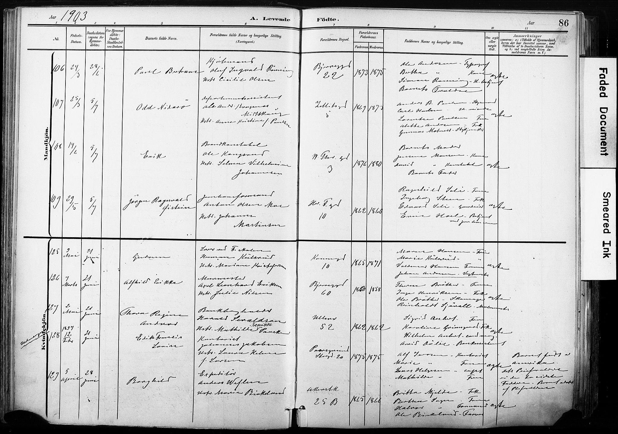 Gamle Aker prestekontor Kirkebøker, SAO/A-10617a/F/L0013: Parish register (official) no. 13, 1901-1908, p. 86