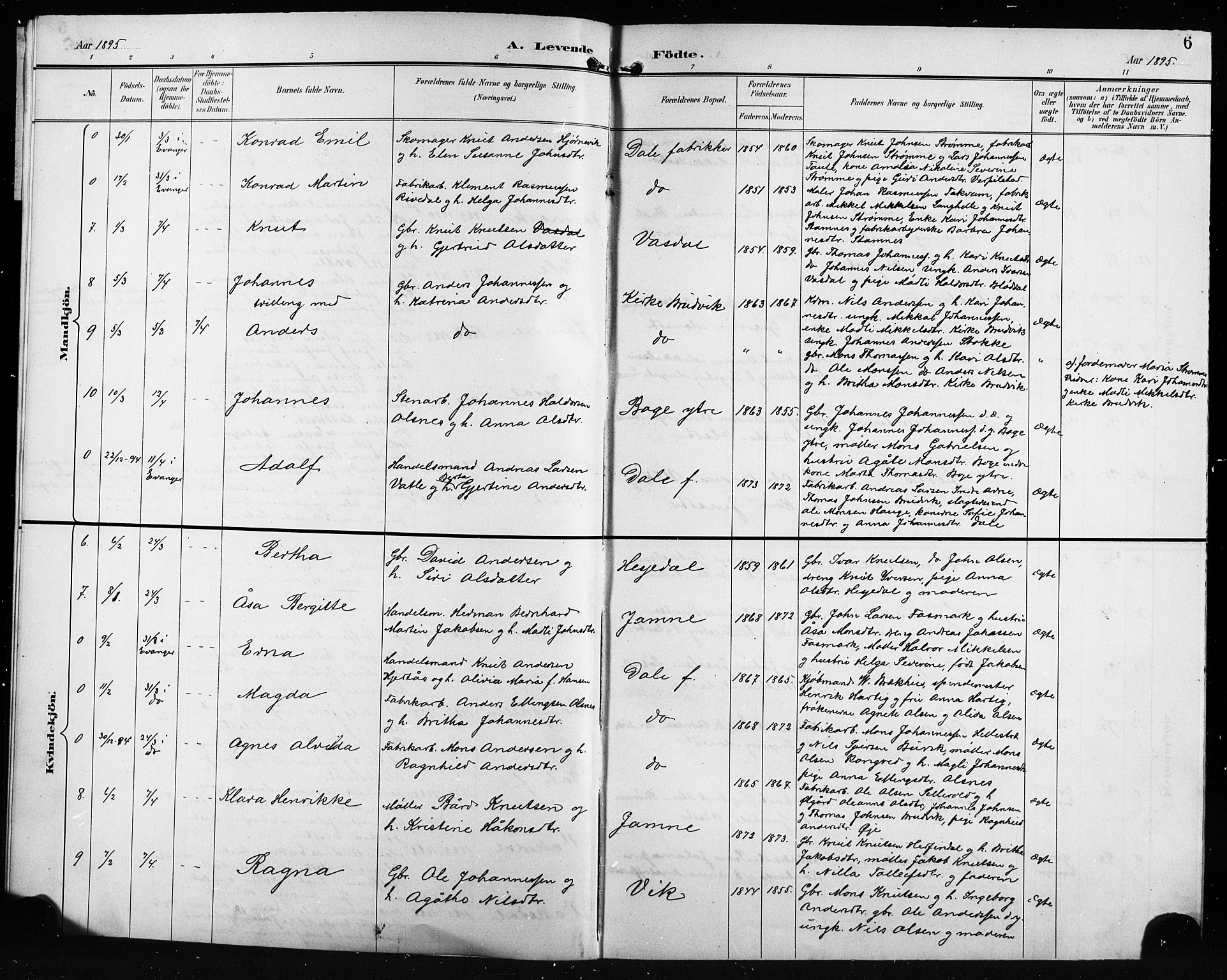 Bruvik Sokneprestembete, AV/SAB-A-74701/H/Hab: Parish register (copy) no. A 2, 1895-1907, p. 6
