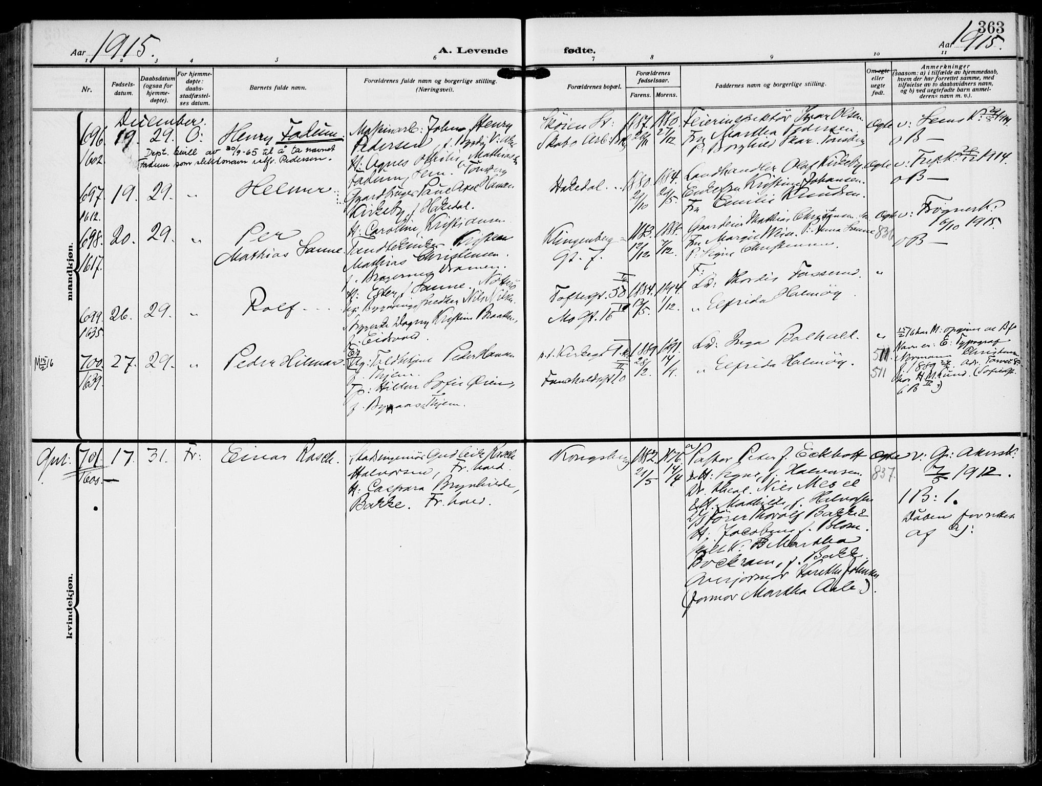 Rikshospitalet prestekontor Kirkebøker, SAO/A-10309b/F/L0015: Parish register (official) no. 15, 1913-1915, p. 363