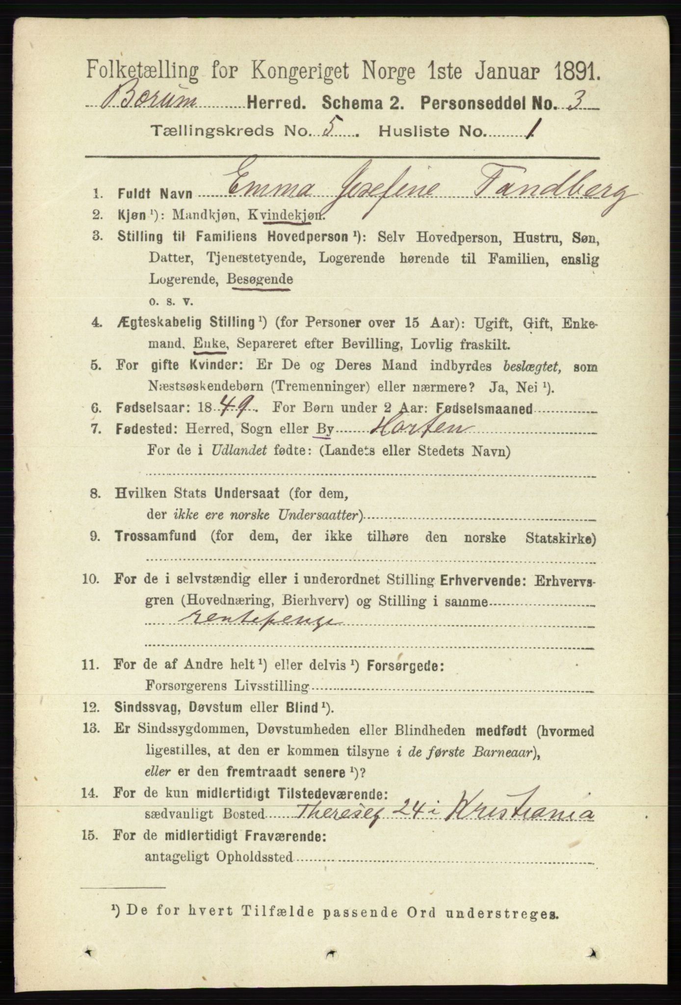 RA, 1891 census for 0219 Bærum, 1891, p. 3004