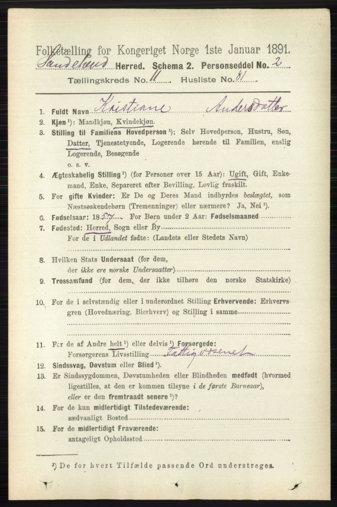 RA, 1891 census for 0724 Sandeherred, 1891, p. 7126
