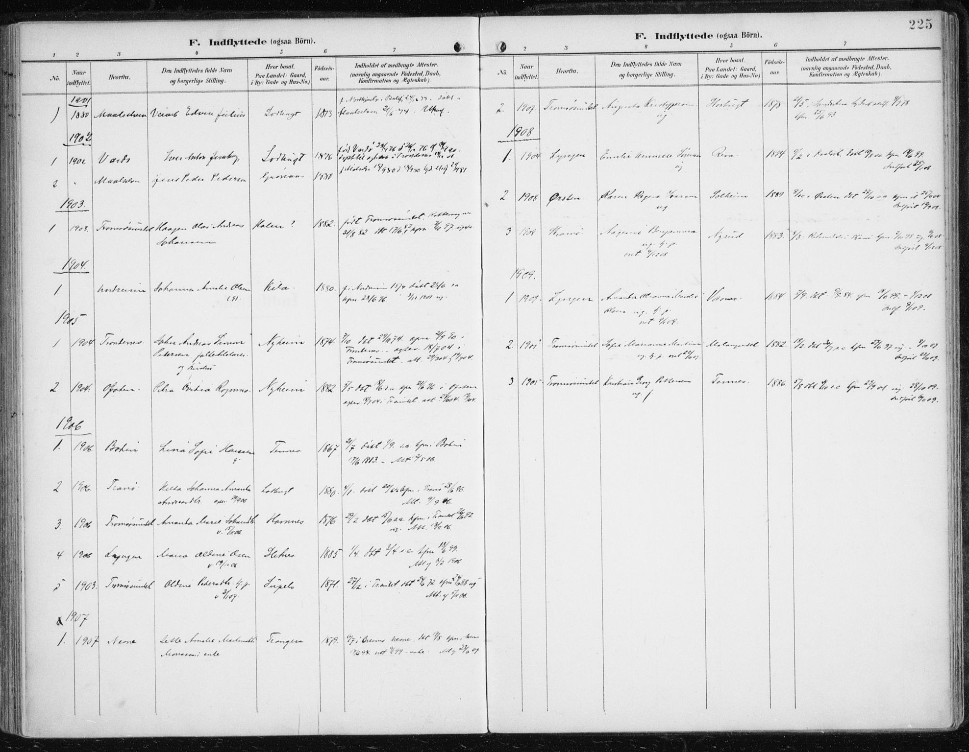 Balsfjord sokneprestembete, AV/SATØ-S-1303/G/Gaa/L0006kirke: Parish register (official) no. 6, 1897-1909, p. 225