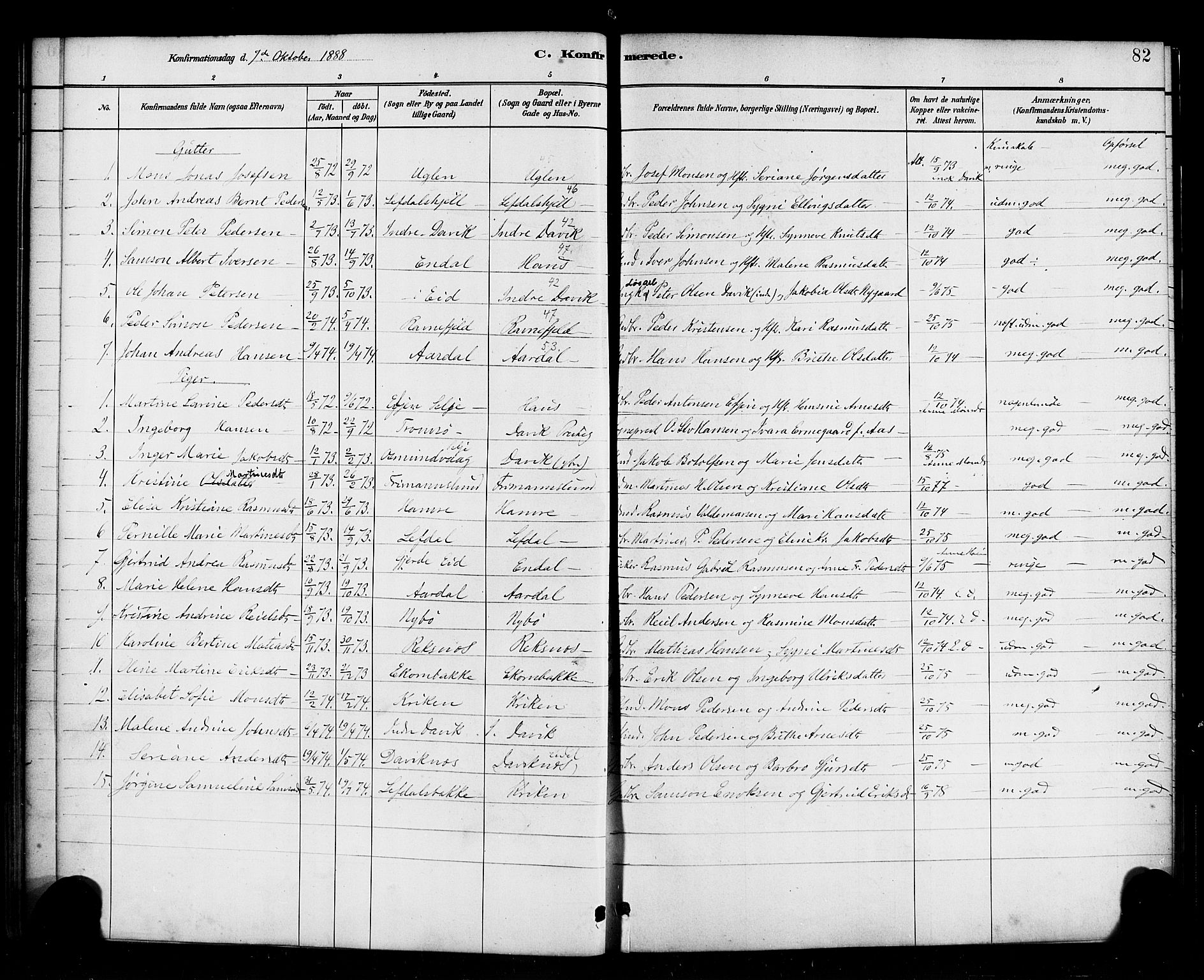 Davik sokneprestembete, AV/SAB-A-79701/H/Haa/Haab/L0001: Parish register (official) no. B 1, 1882-1900, p. 82