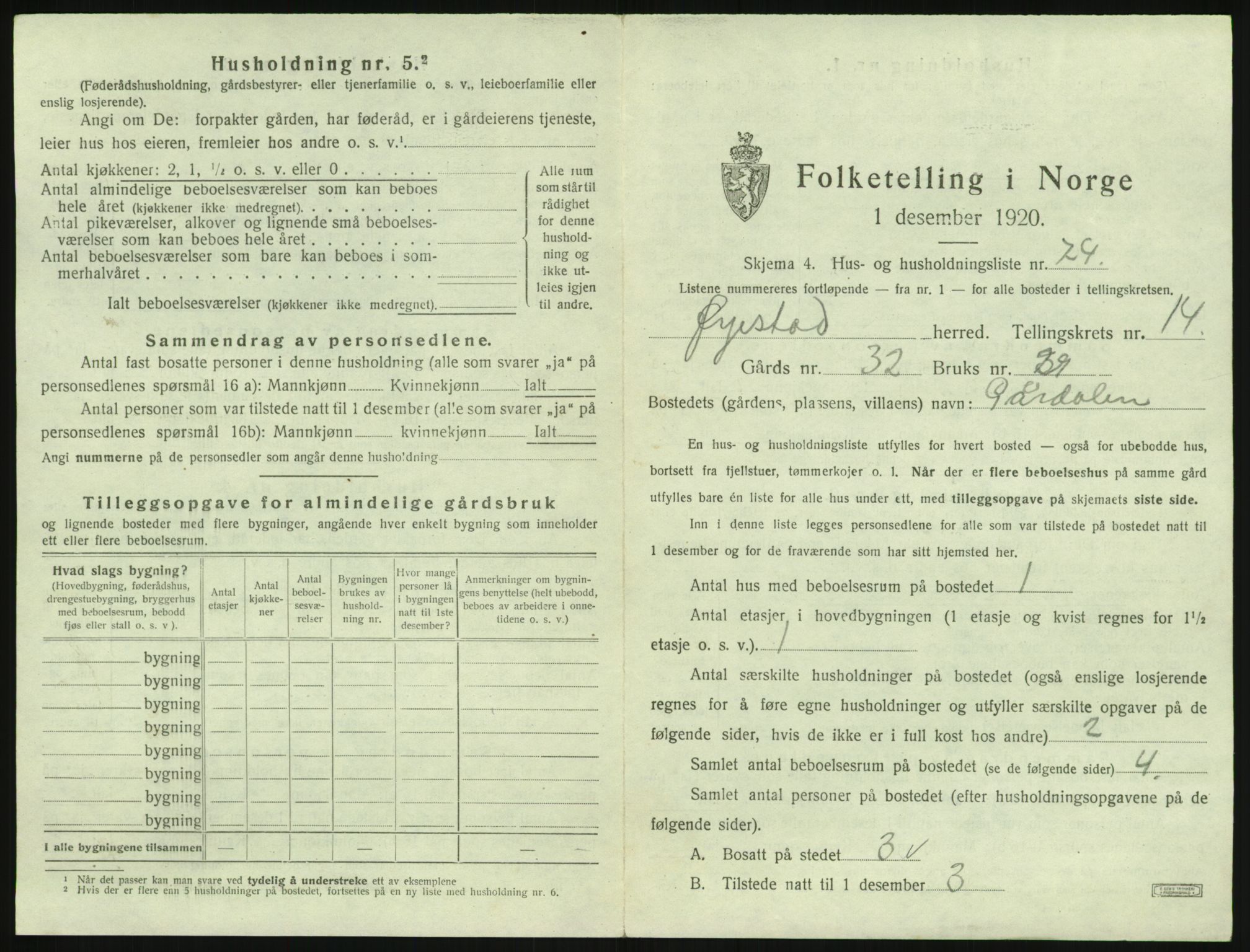 SAK, 1920 census for Øyestad, 1920, p. 1704