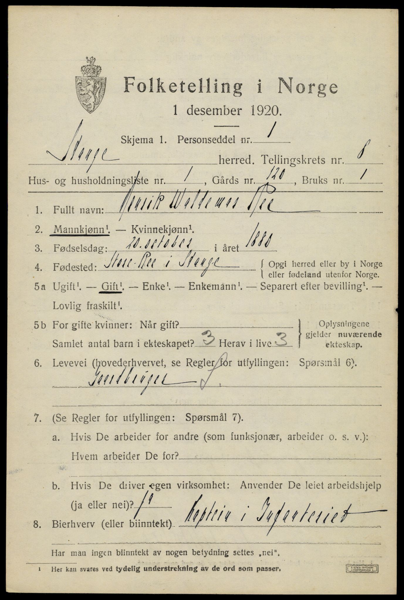 SAH, 1920 census for Stange, 1920, p. 13483