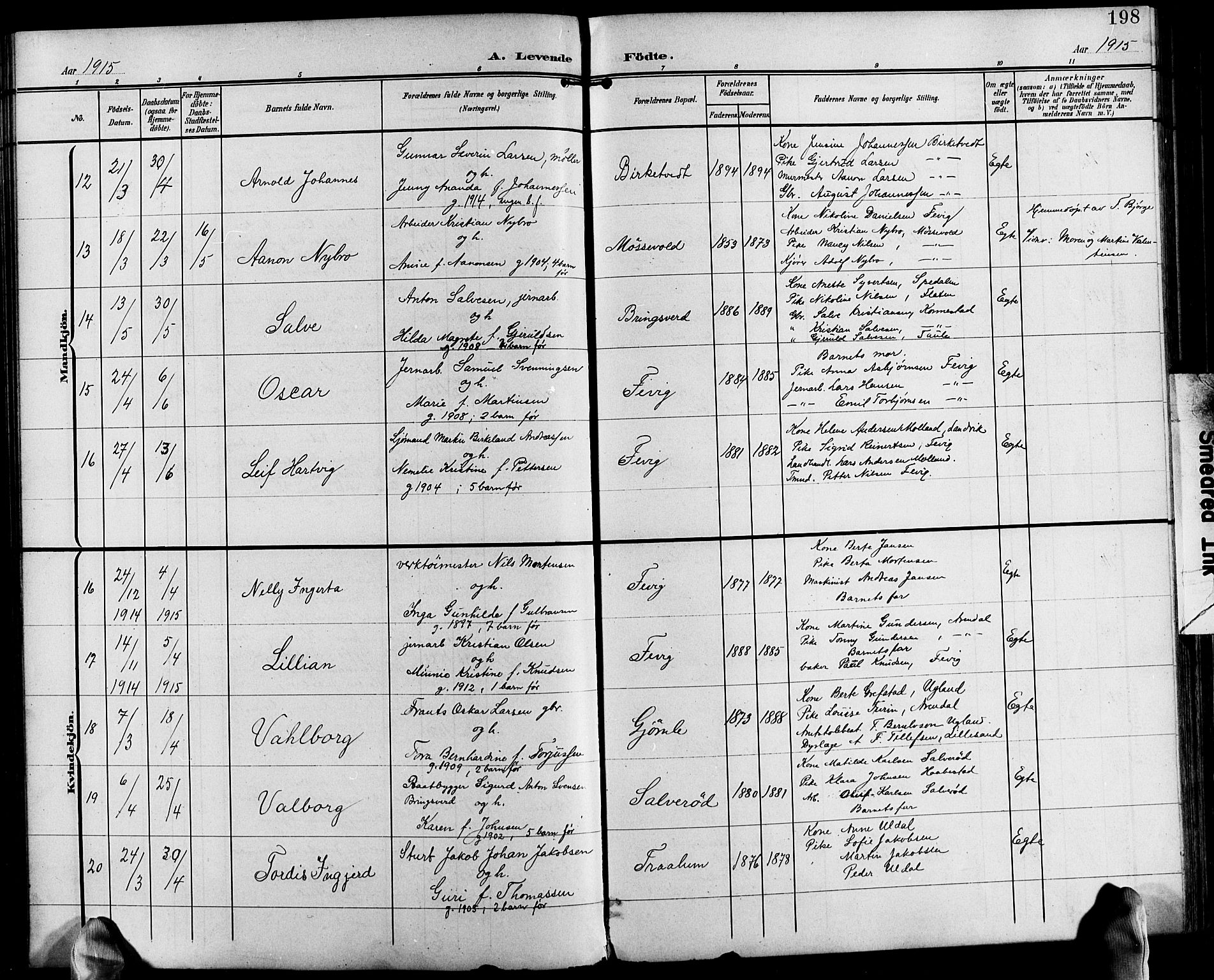 Fjære sokneprestkontor, AV/SAK-1111-0011/F/Fb/L0012: Parish register (copy) no. B 12, 1902-1925, p. 198