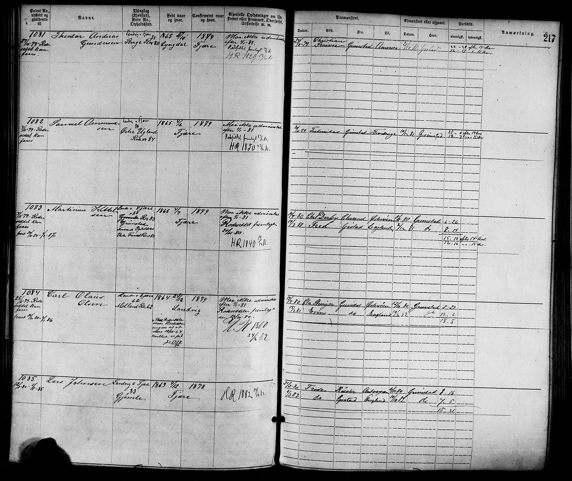 Grimstad mønstringskrets, AV/SAK-2031-0013/F/Fa/L0001: Annotasjonsrulle nr 1-1920 med register, F-1, 1870-1892, p. 246