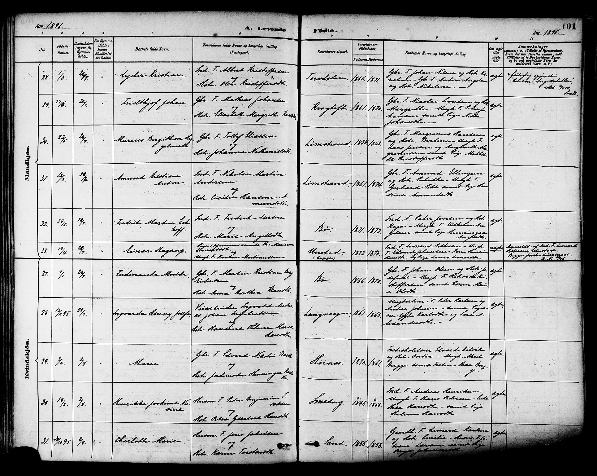 Ministerialprotokoller, klokkerbøker og fødselsregistre - Nordland, SAT/A-1459/880/L1133: Parish register (official) no. 880A07, 1888-1898, p. 101
