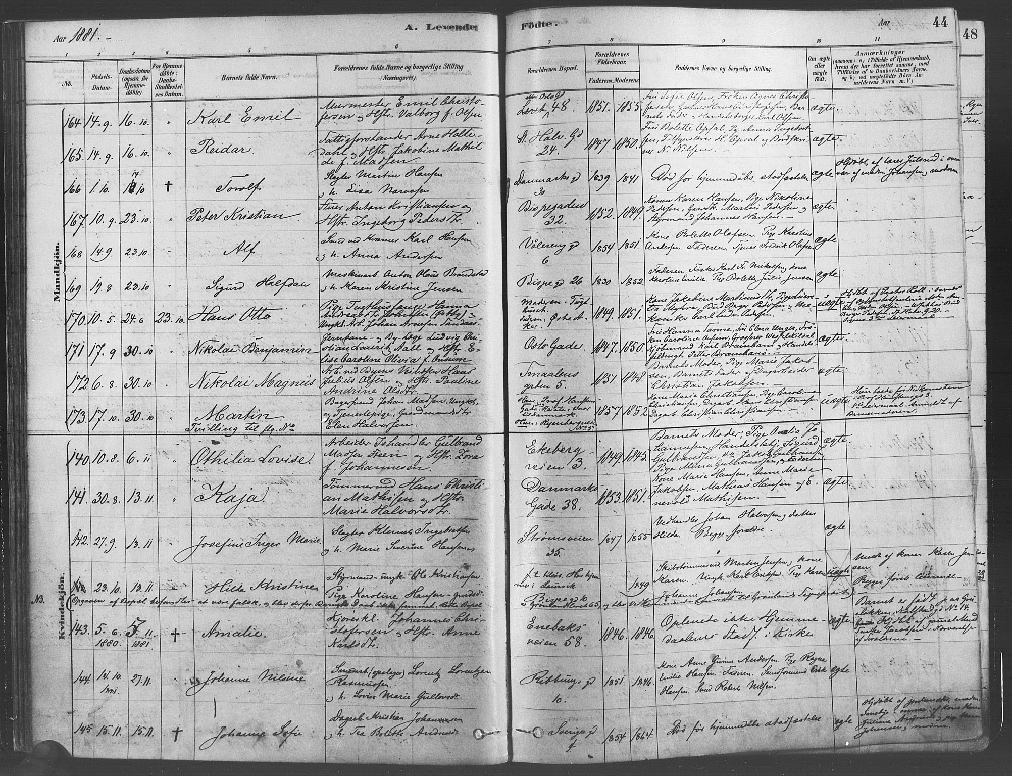 Gamlebyen prestekontor Kirkebøker, SAO/A-10884/F/Fa/L0005: Parish register (official) no. 5, 1878-1889, p. 44