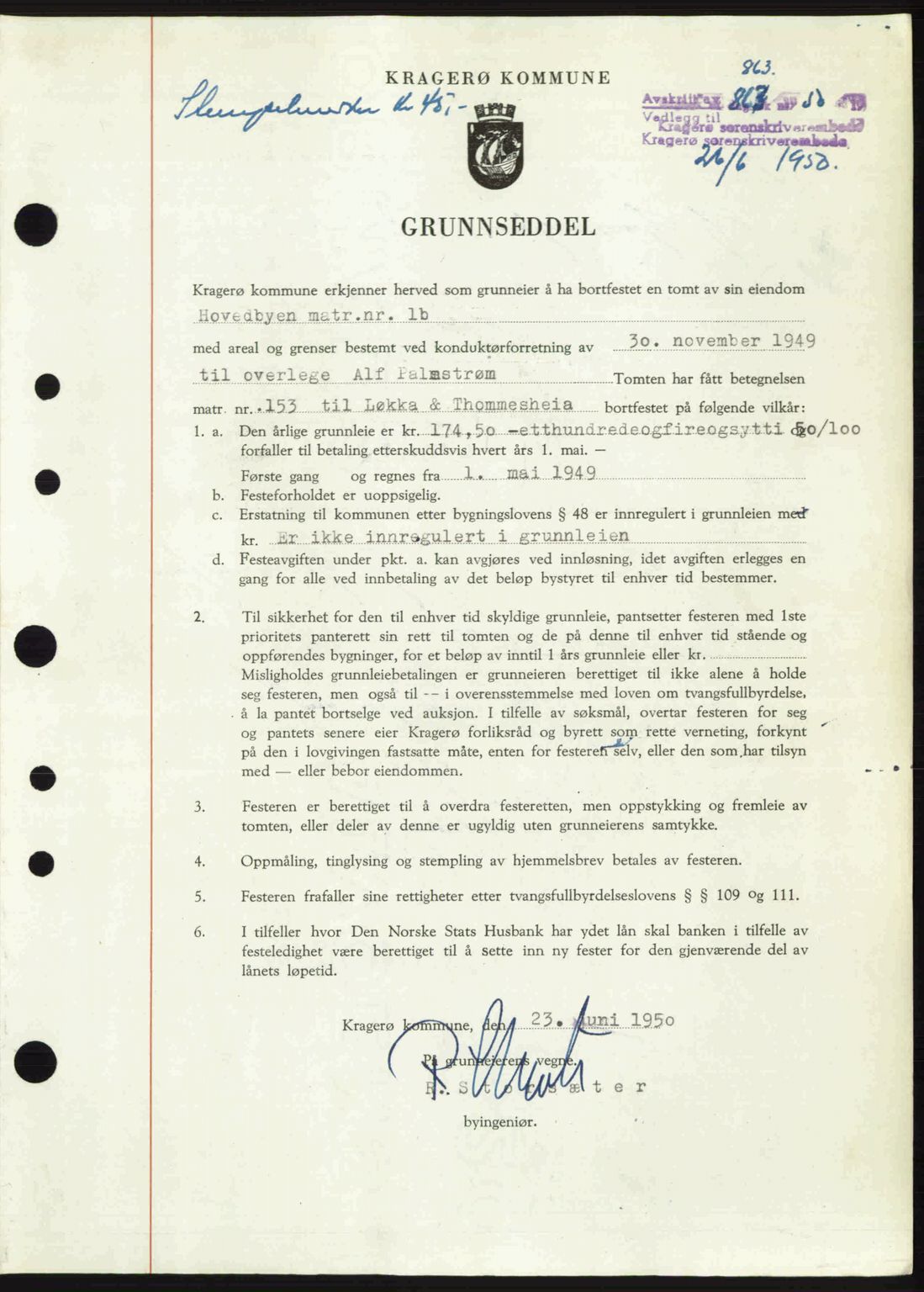 Kragerø sorenskriveri, AV/SAKO-A-65/G/Ga/Gac/L0003: Mortgage book no. A-3, 1949-1950, Diary no: : 863/1950