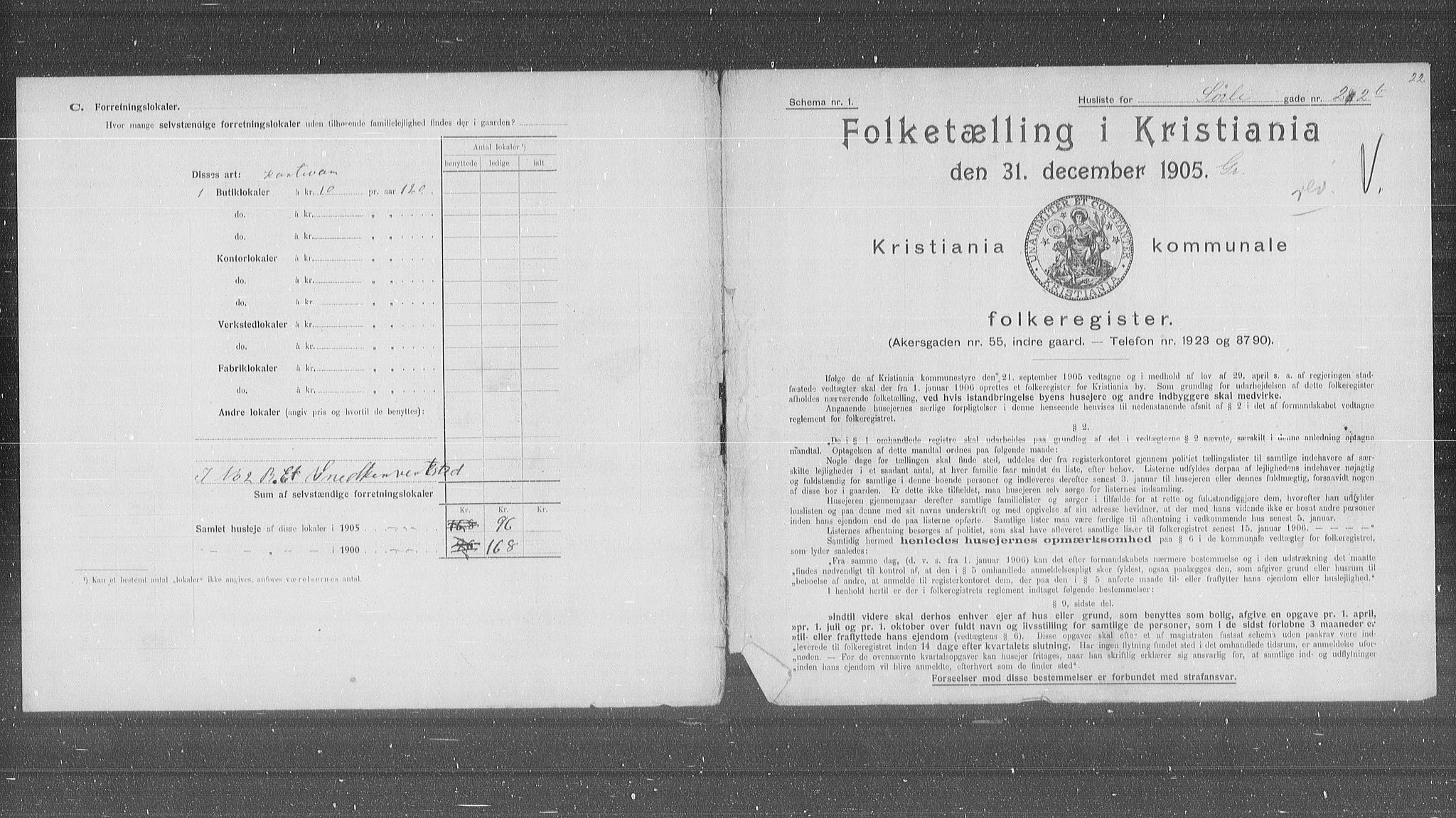 OBA, Municipal Census 1905 for Kristiania, 1905, p. 55721
