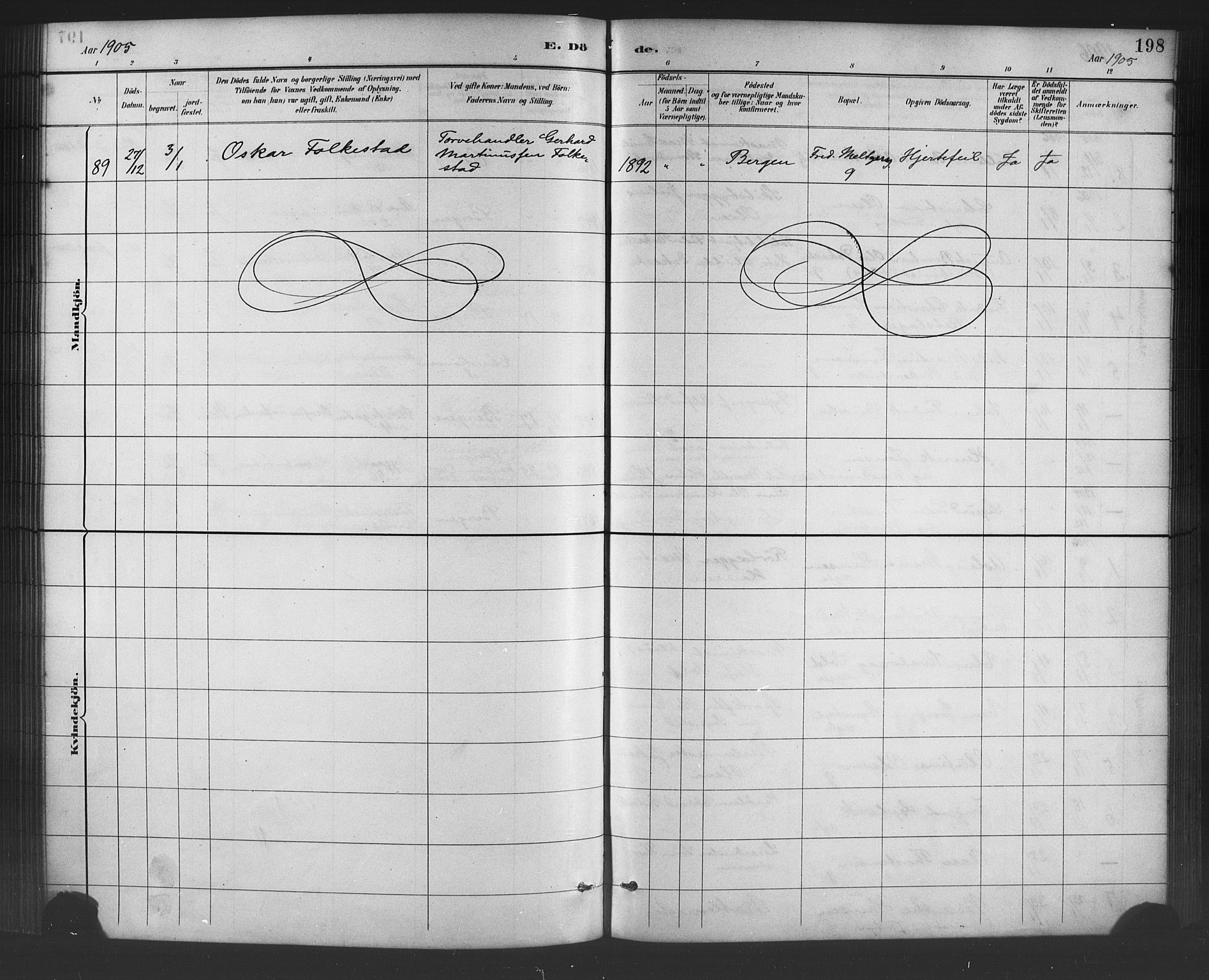 Johanneskirken sokneprestembete, SAB/A-76001/H/Hab: Parish register (copy) no. D 1, 1885-1915, p. 198
