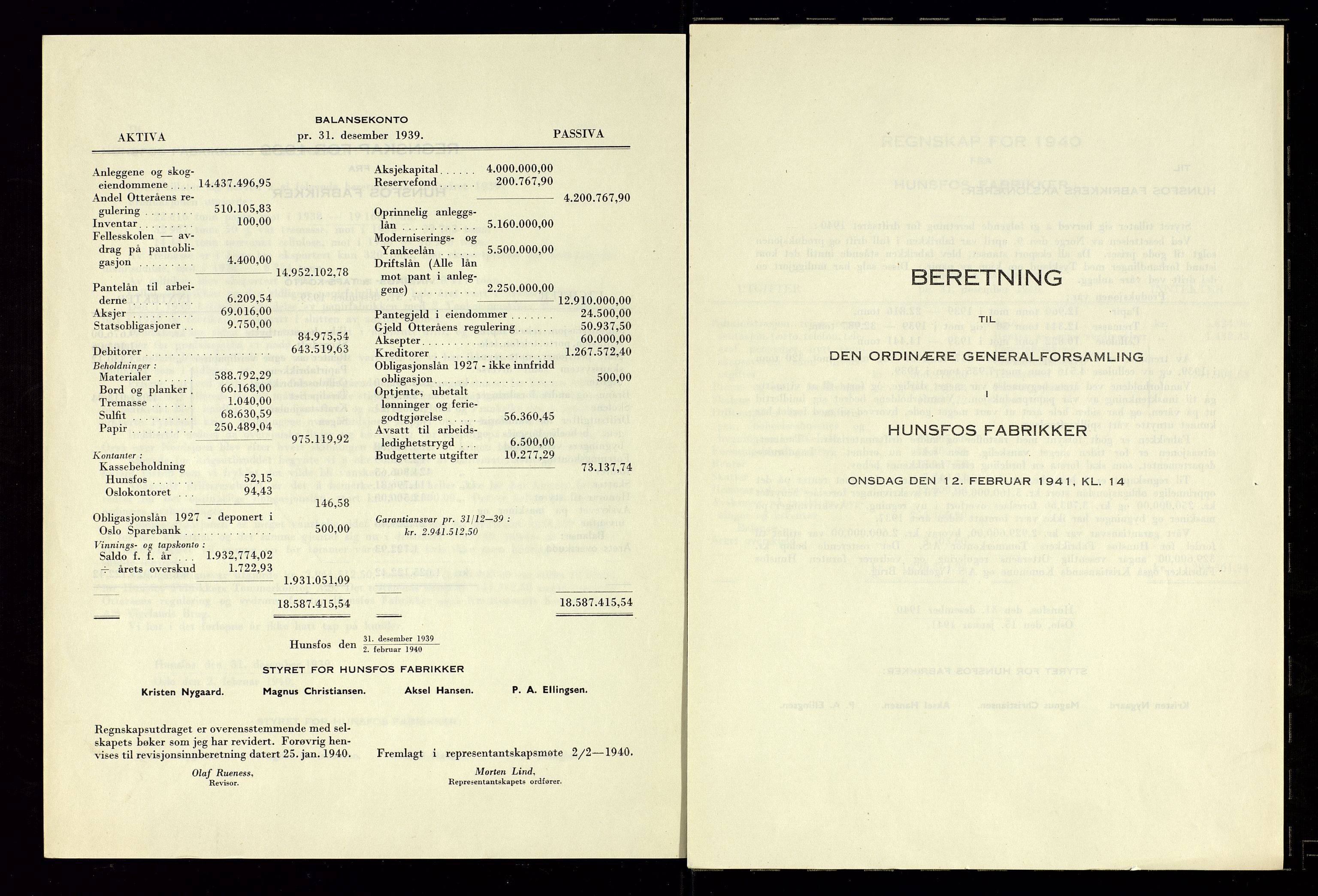 Hunsfos fabrikker, SAK/D/1440/01/L0001/0003: Vedtekter, anmeldelser og årsberetninger / Årsberetninger og regnskap, 1918-1989, p. 85