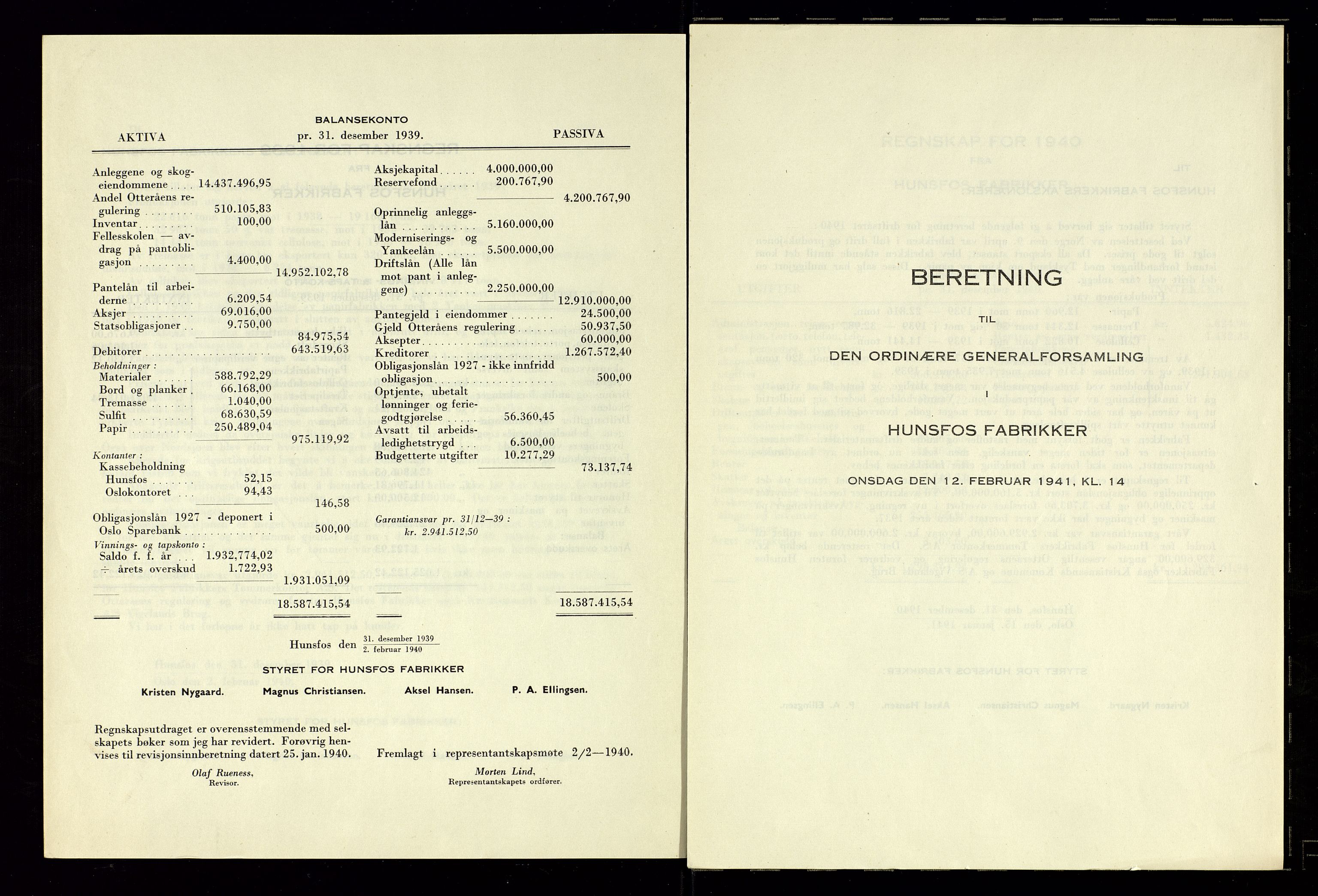 Hunsfos fabrikker, AV/SAK-D/1440/01/L0001/0003: Vedtekter, anmeldelser og årsberetninger / Årsberetninger og regnskap, 1918-1989, p. 85