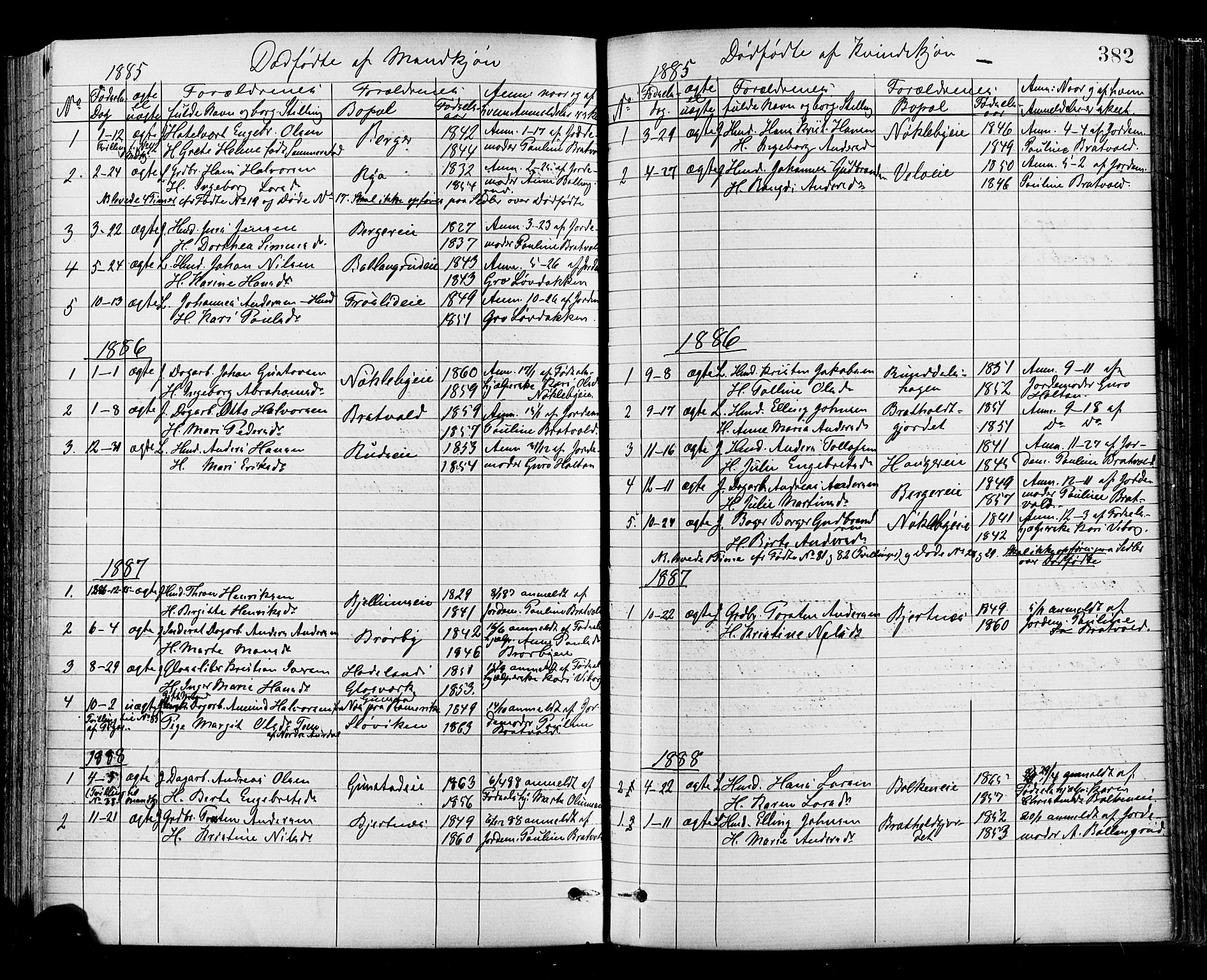 Jevnaker prestekontor, SAH/PREST-116/H/Ha/Haa/L0008: Parish register (official) no. 8, 1877-1890, p. 382