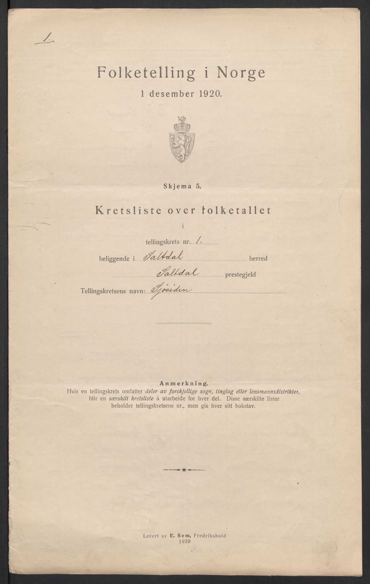 SAT, 1920 census for Saltdal, 1920, p. 23