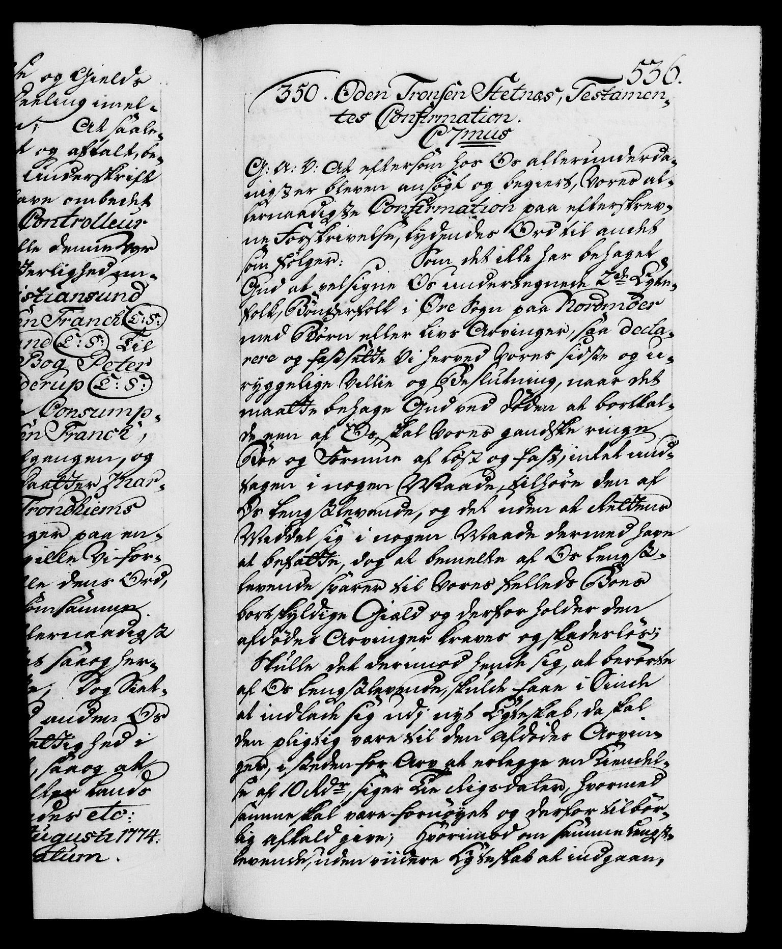 Danske Kanselli 1572-1799, AV/RA-EA-3023/F/Fc/Fca/Fcaa/L0046: Norske registre, 1773-1775, p. 536a