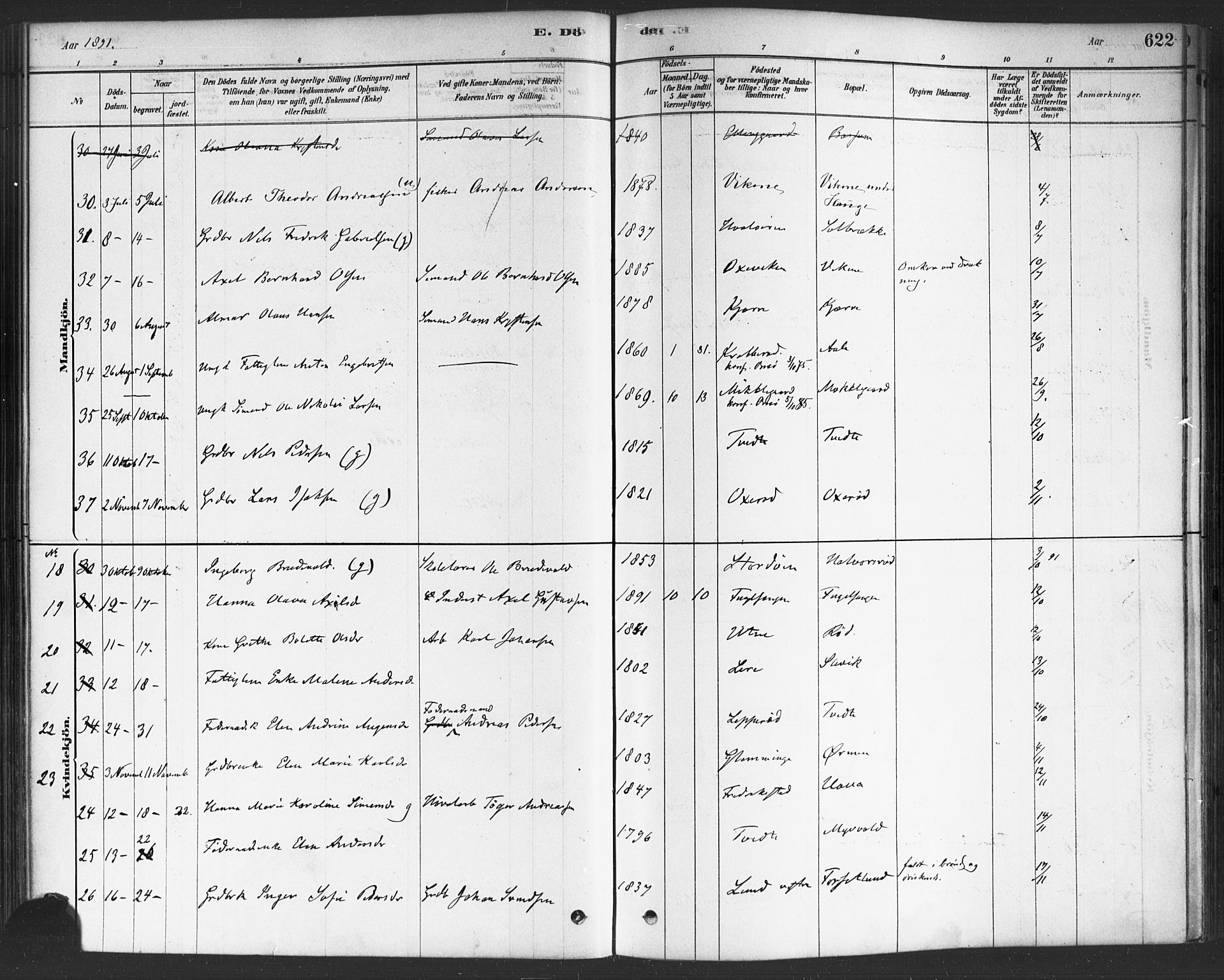 Onsøy prestekontor Kirkebøker, AV/SAO-A-10914/F/Fa/L0006: Parish register (official) no. I 6, 1878-1898, p. 622