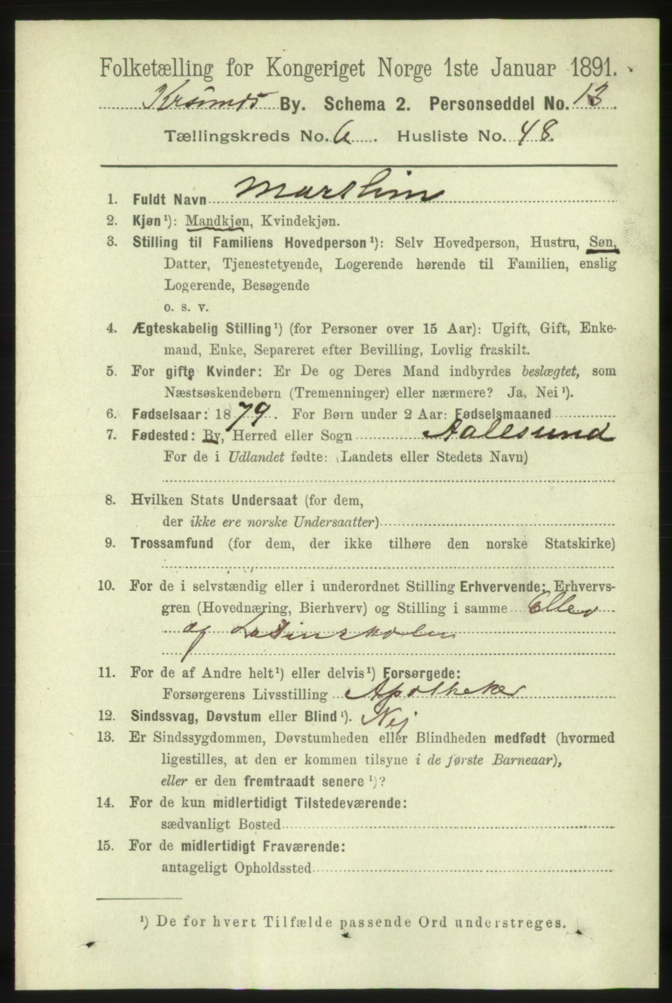 RA, 1891 census for 1503 Kristiansund, 1891, p. 5616