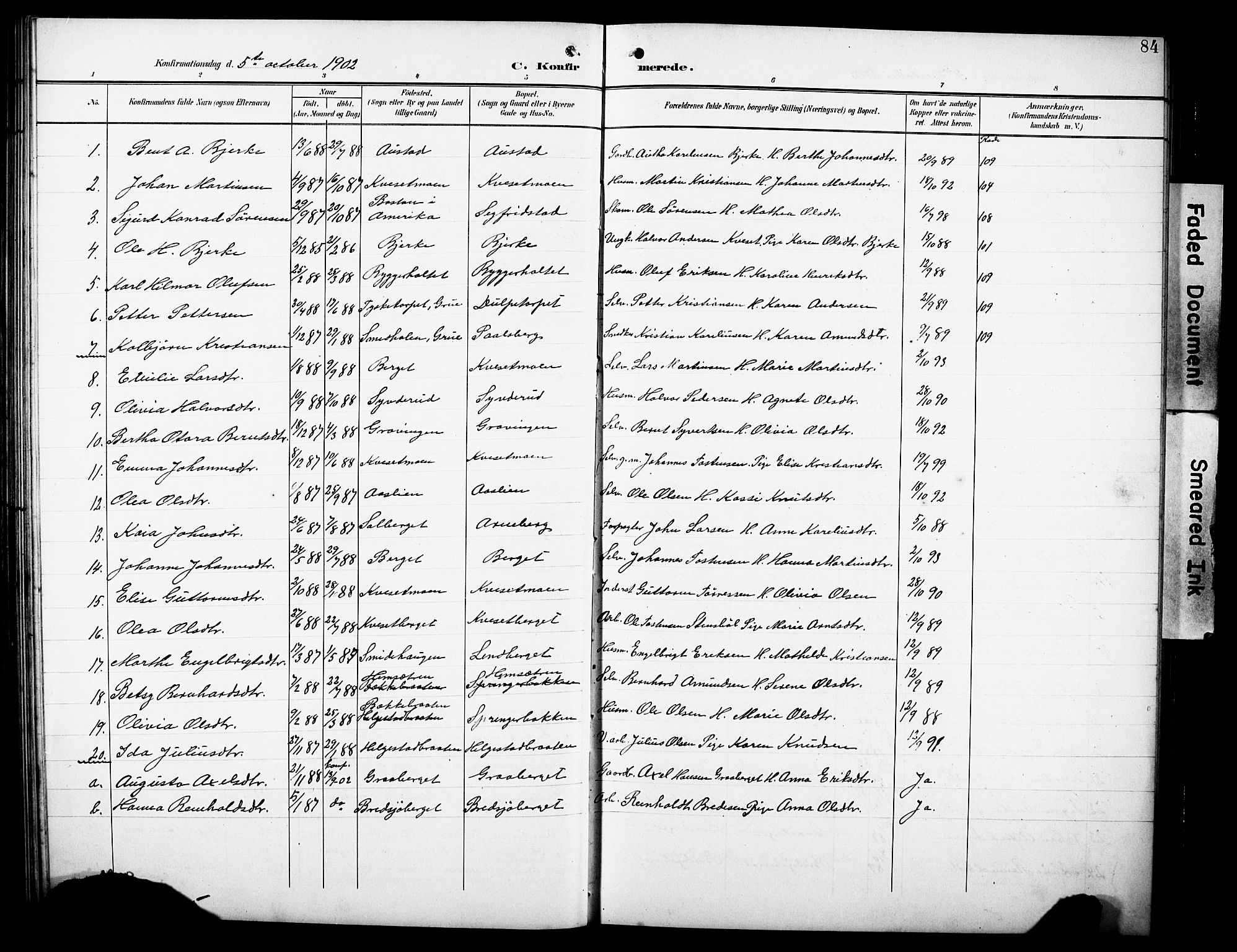 Hof prestekontor, AV/SAH-PREST-038/H/Ha/Hab/L0005: Parish register (copy) no. 5, 1899-1916, p. 84