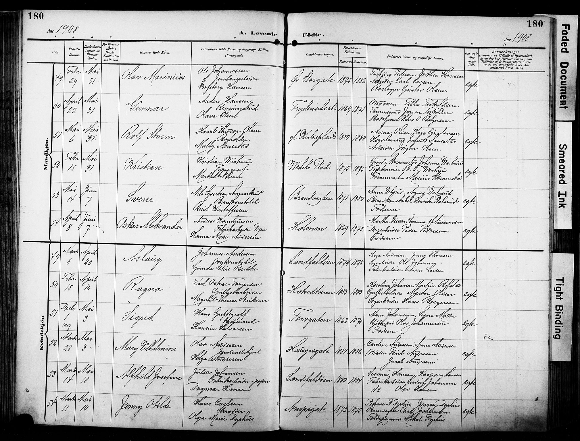 Bragernes kirkebøker, AV/SAKO-A-6/F/Fb/L0009: Parish register (official) no. II 9, 1902-1911, p. 180